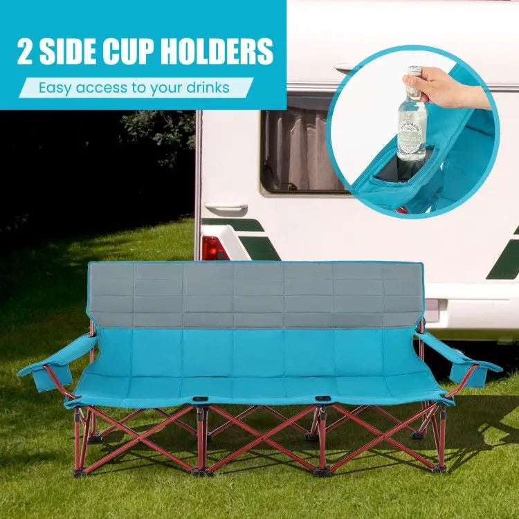 3 Person Folding Camping Chair with 2 Cup Holders Cotton Padding & Storage Bag Doba