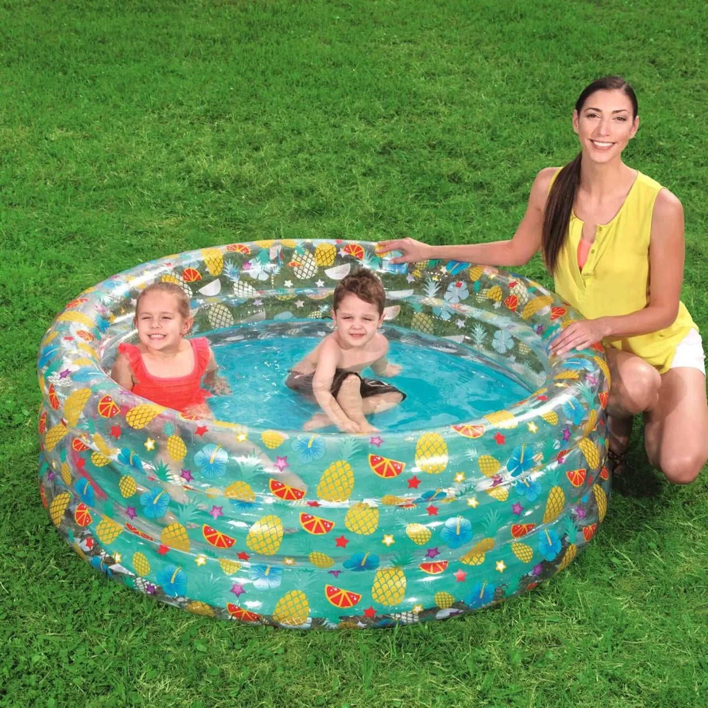 59x21in Inflatable Swimming Pool Blow Up Family Pool For 3 Kids Foldable Swim Ball Pool Center Doba