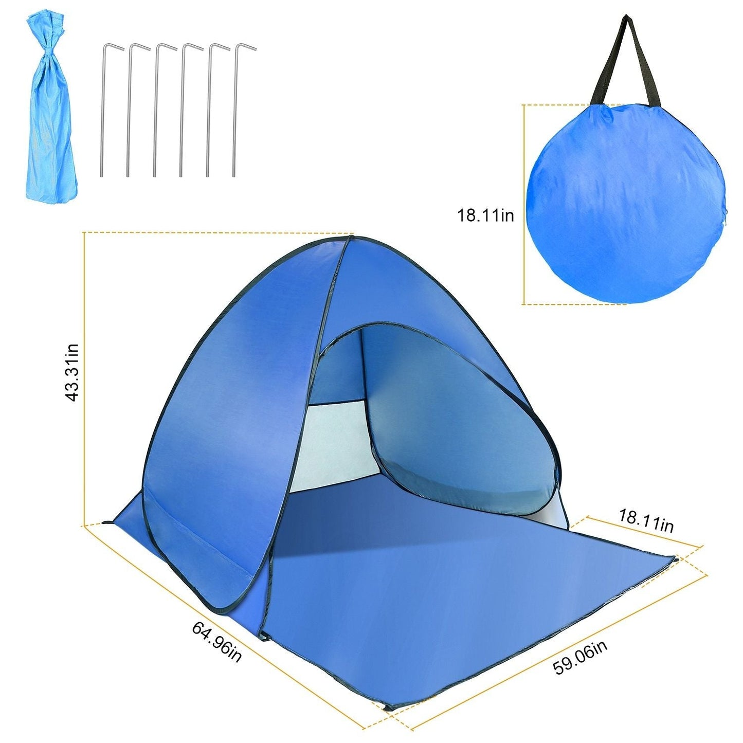 Pop Up Beach Tent Sun Shade Shelter Anti-UV Automatic Waterproof Tent Canopy for 2/3 Man w/ Net Window Storage Bag Doba