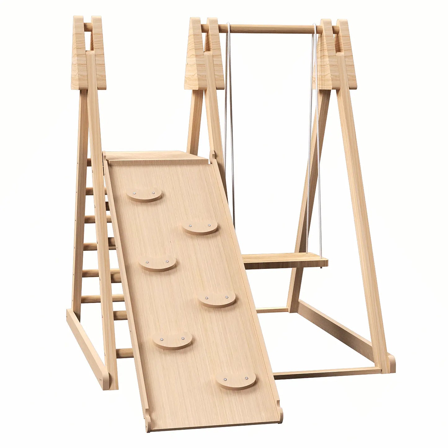 4-in-1 Juniper Indoor Play Gym - Jungle Gym Playset with Baby Swing, Slide, Ladder, and Climbing Wall - Foldable Wooden Playset - Indoor Jungle Gym for Kids Doba
