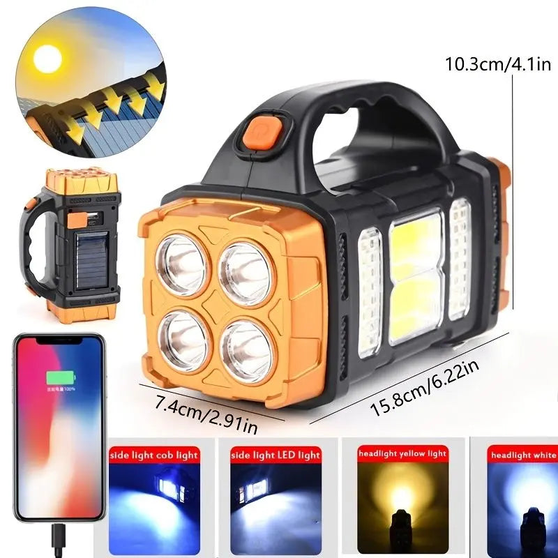 1pc Multifunctional Solar LED+COB Light With Handle; USB Charging Waterproof For Outdoor Camping Safety Emergency At Night Doba