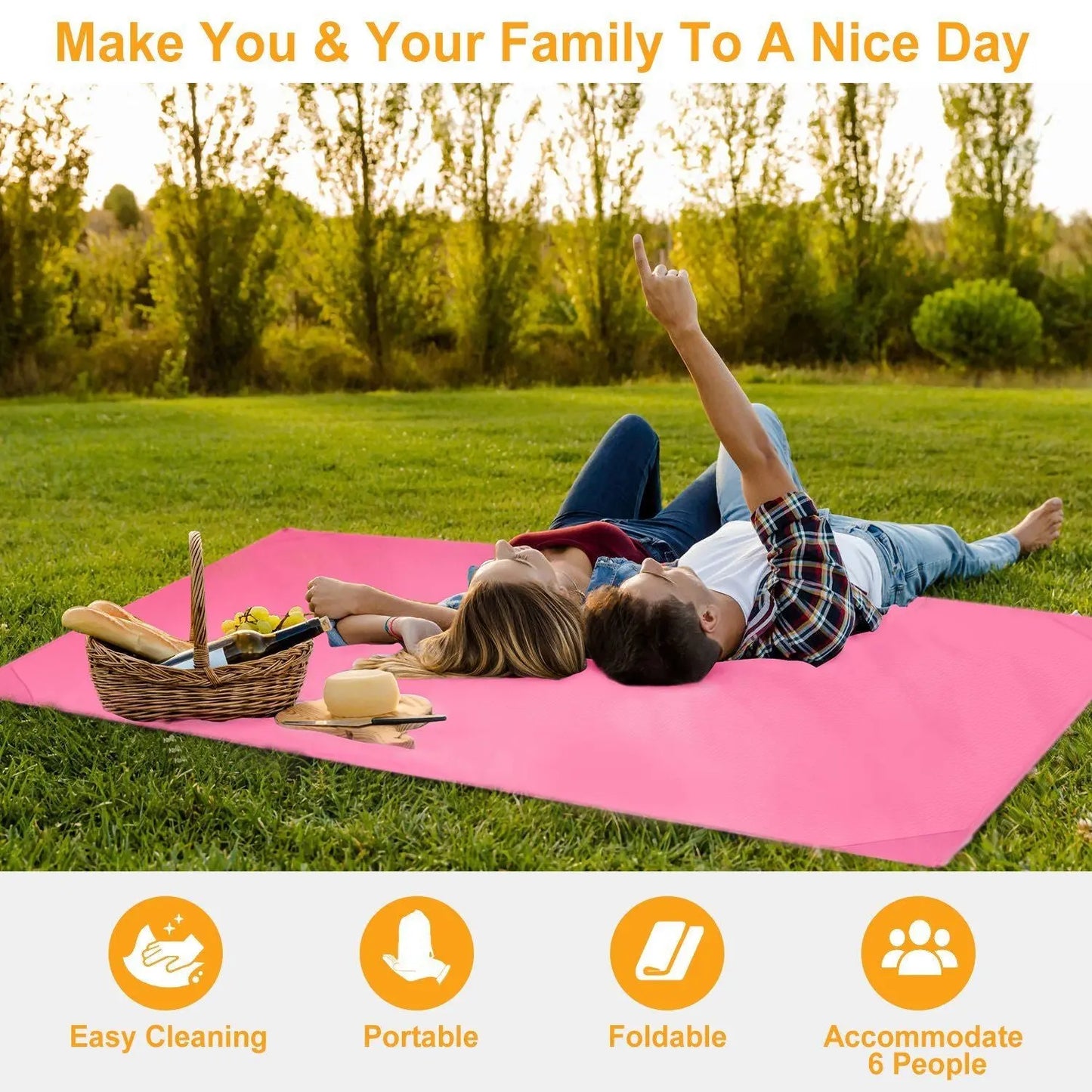 Portable Beach Blanket 4.6' x 6.6' Waterproof Foldable Camping Rug Pocket Sandproof Picnic Mat Doba