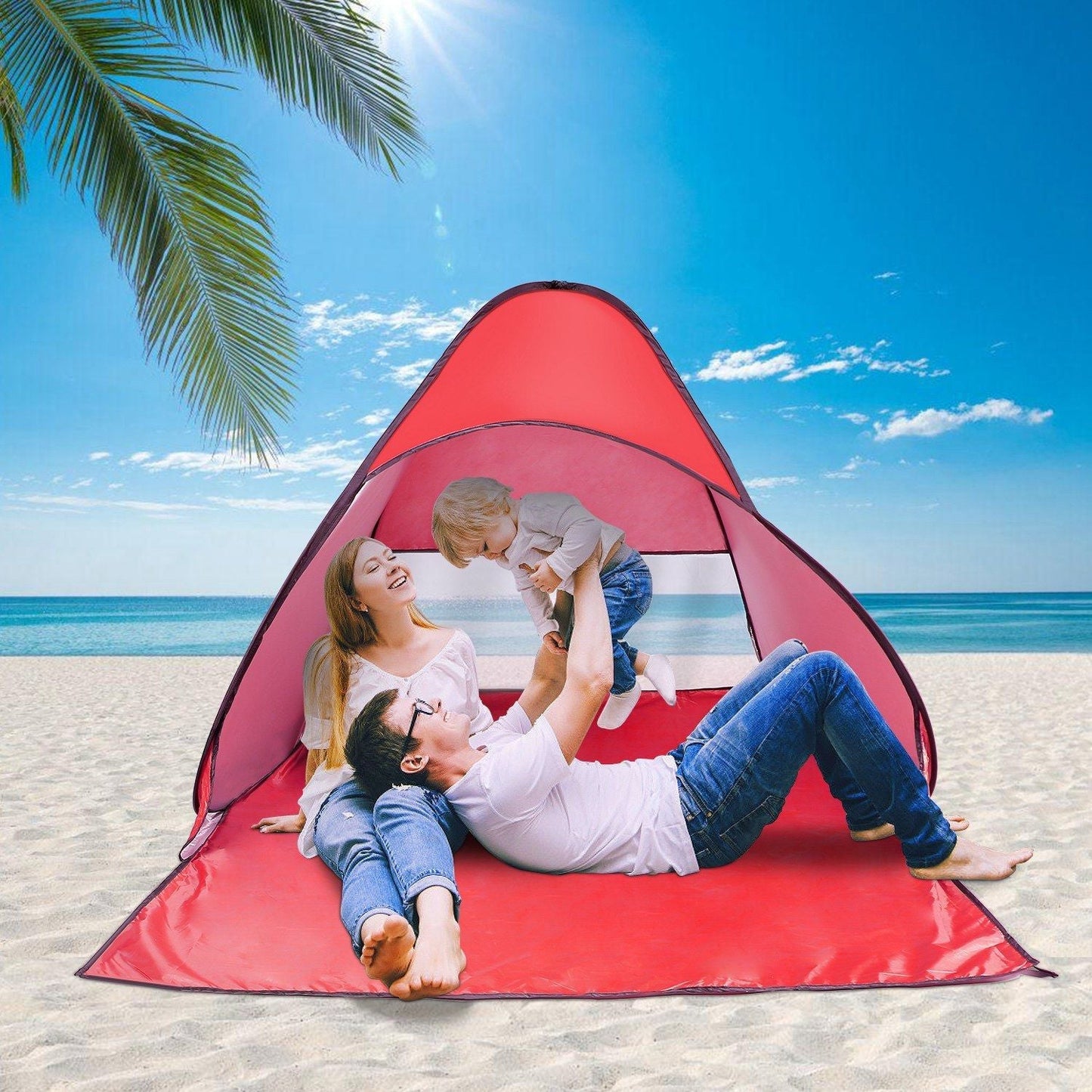 Pop Up Beach Tent Sun Shade Shelter Anti-UV Automatic Waterproof Tent Canopy for 2/3 Man w/ Net Window Storage Bag Doba