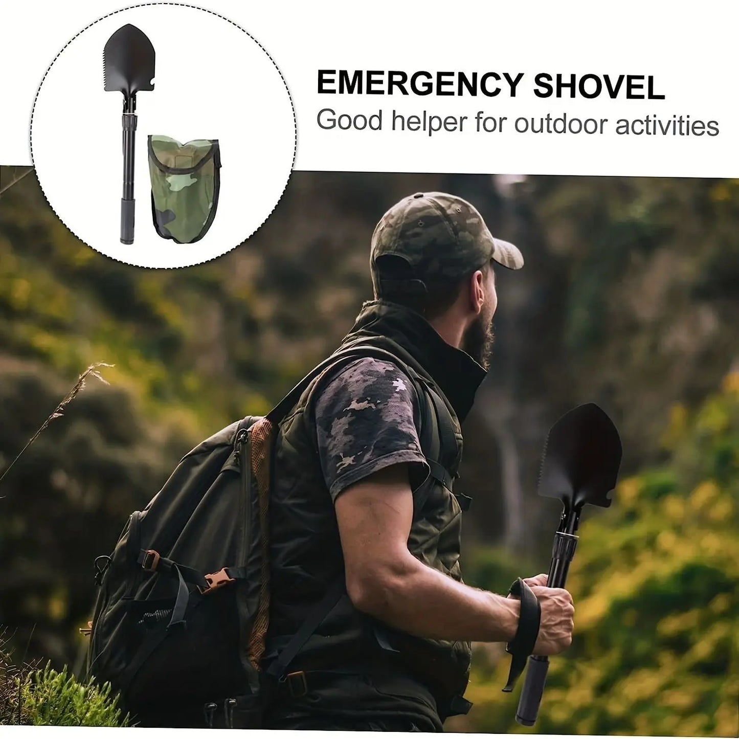1pc Portable Foldable Camping Shovel - Multifunctional Hiking Tool for Entrenching, Digging, and Cleaning Doba