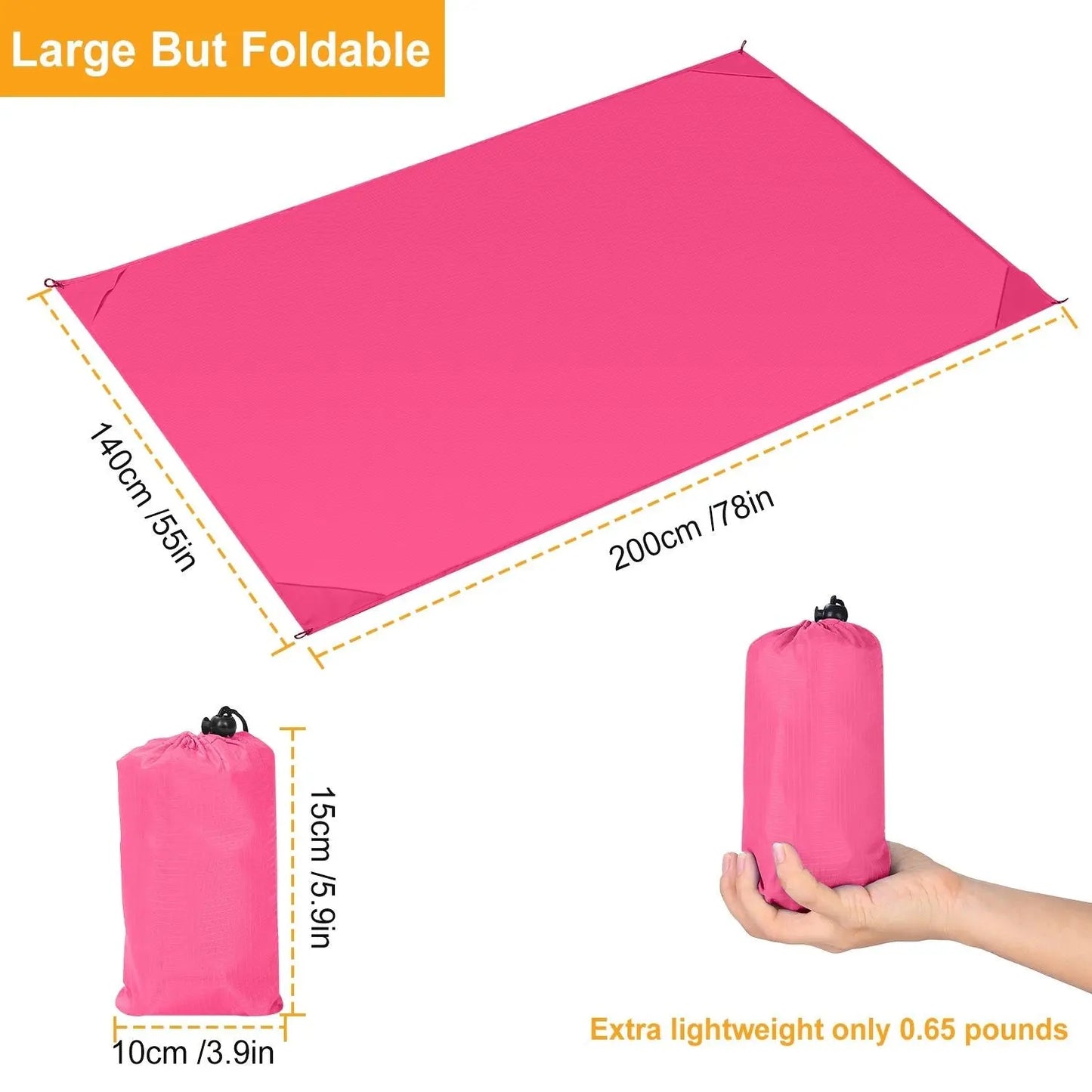 Portable Beach Blanket 4.6' x 6.6' Waterproof Foldable Camping Rug Pocket Sandproof Picnic Mat Doba