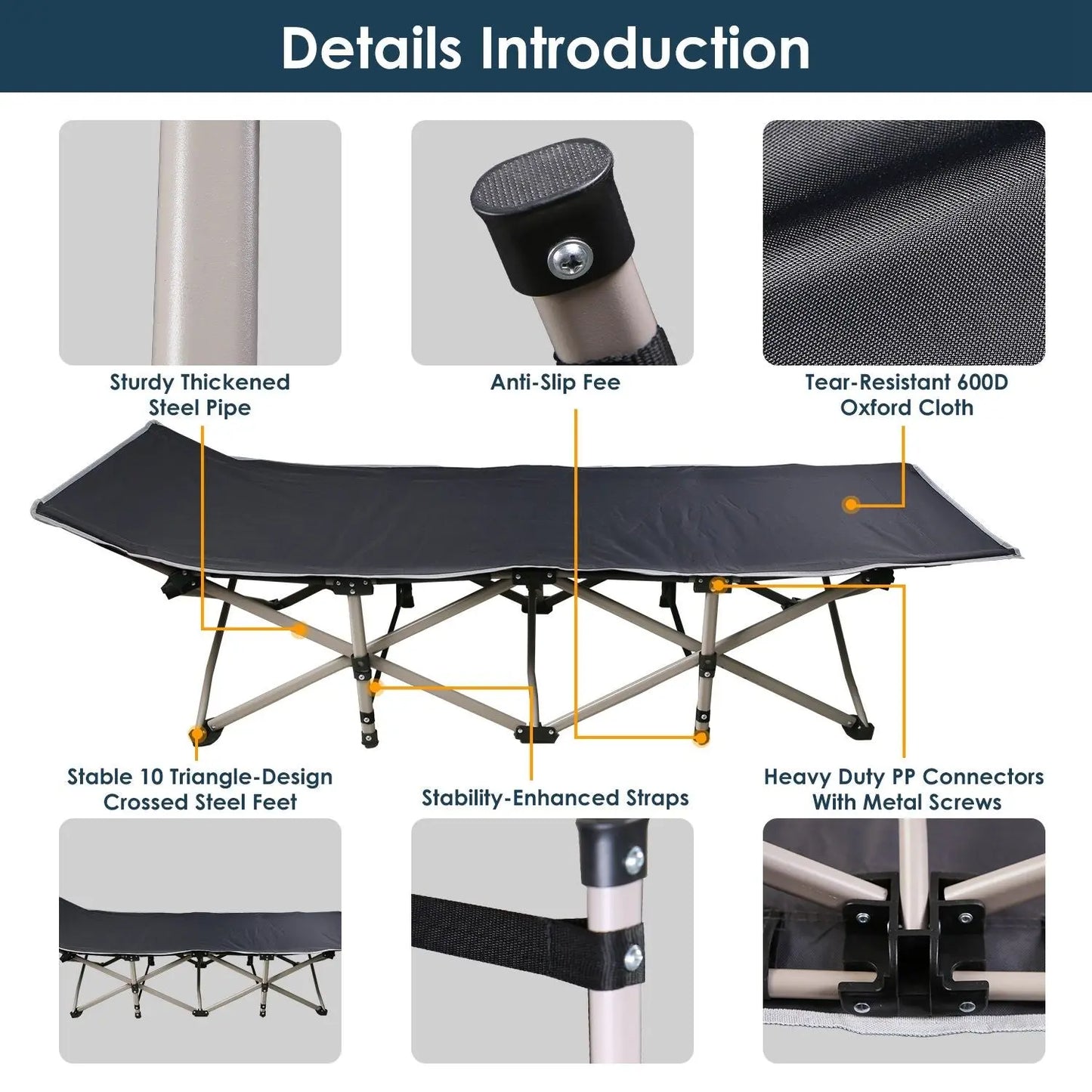 Folding Camping Cot Portable Sleeping Camping Bed Collapsible Travel Camp Cots Guest Bed Cot with 2-Sided Soft Pad 440LBS Max Load Doba