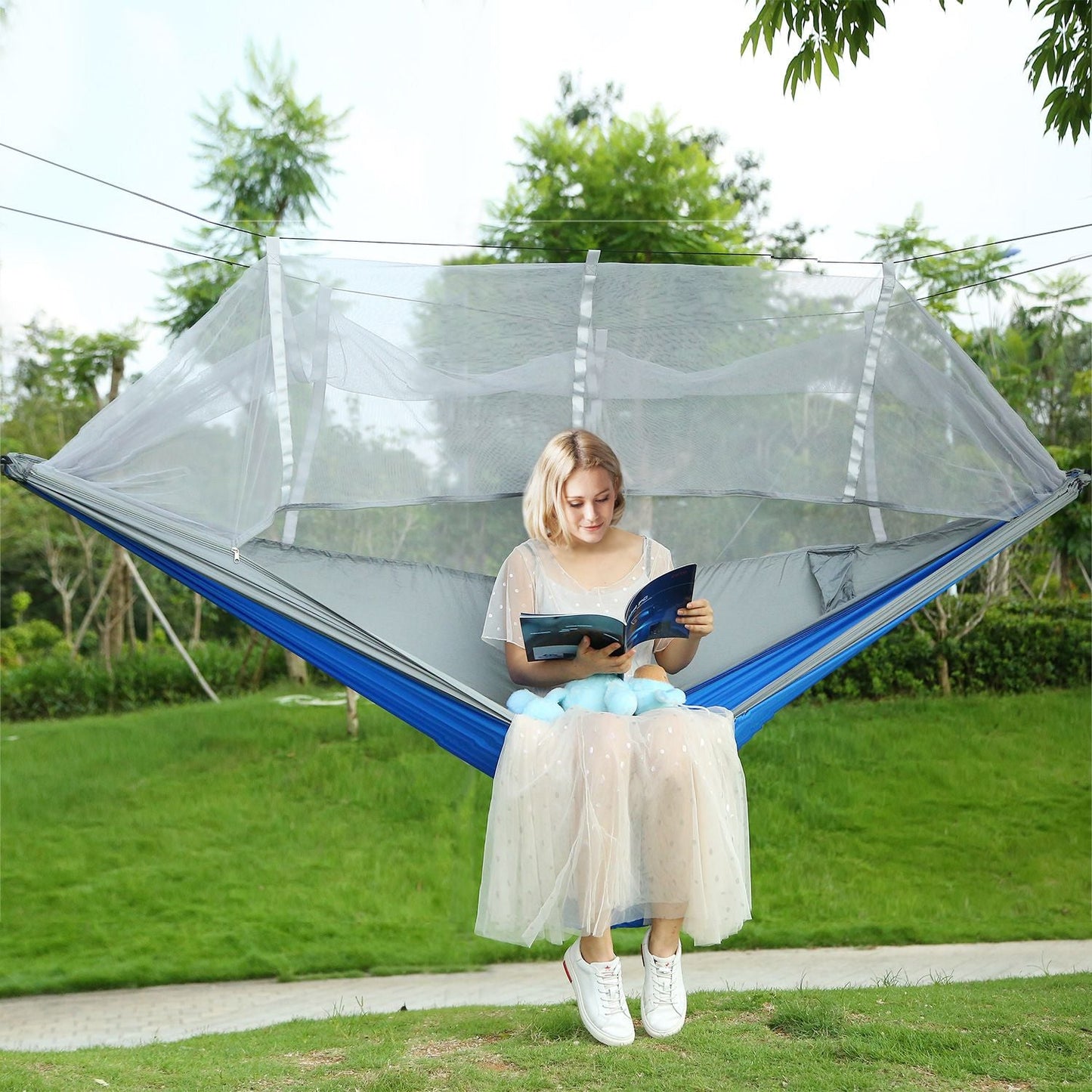 600lbs Load 2 Persons Hammock with Mosquito Net Outdoor Hiking Camping Hommock Portable Nylon Swing Hanging Bed Doba