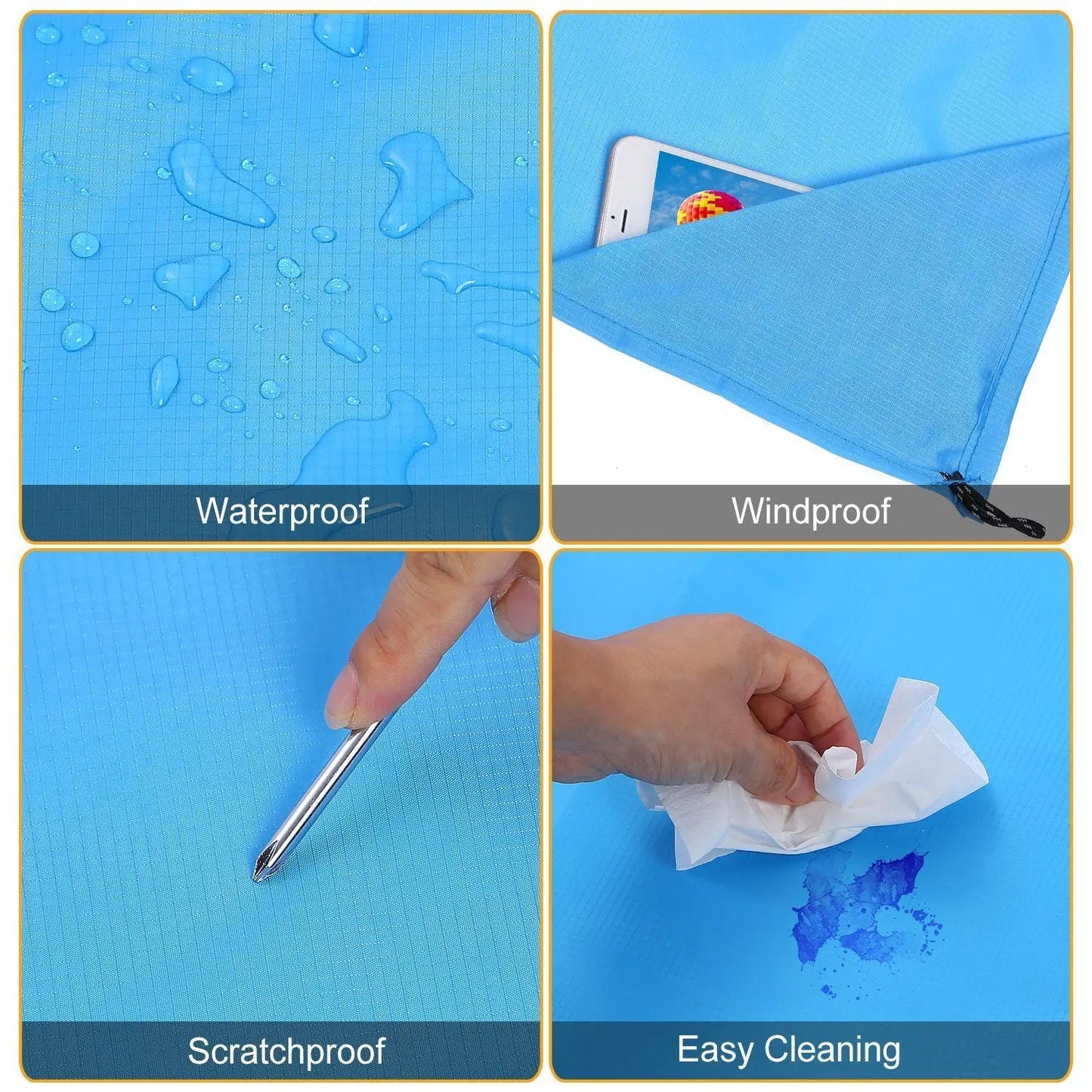 Portable Beach Blanket 4.6' x 6.6' Waterproof Foldable Camping Rug Pocket Sandproof Picnic Mat Doba