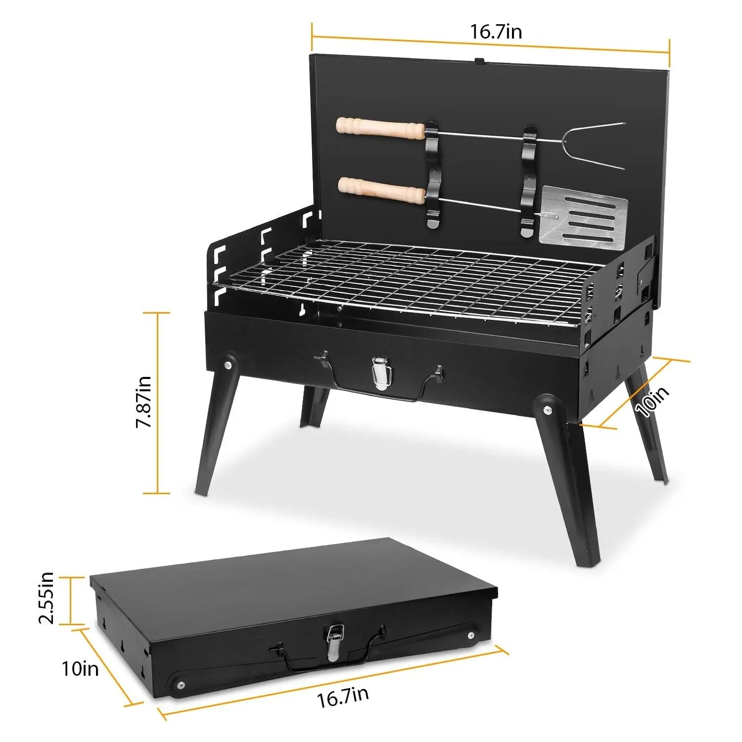 16.7x10x17.7in Portable Charcoal Grill Foldable BBQ Suitcase Grill Shelf For Outdoor Camping Picnics Garden Grilling Doba