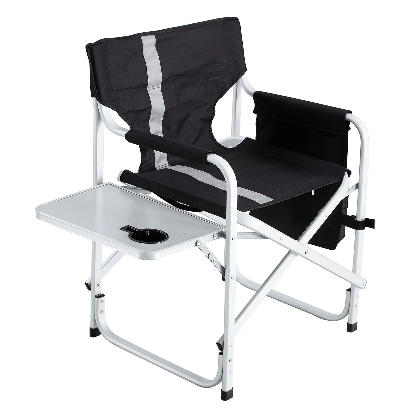1-piece Padded Folding Outdoor Chair with Side Table and Storage t Oversized Directors Chair for indoor; Outdoor Camping; Picnics and Fishing; Black/Grey Doba