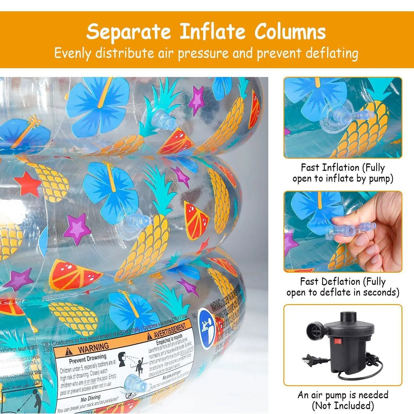 59x21in Inflatable Swimming Pool Blow Up Family Pool For 3 Kids Foldable Swim Ball Pool Center Doba