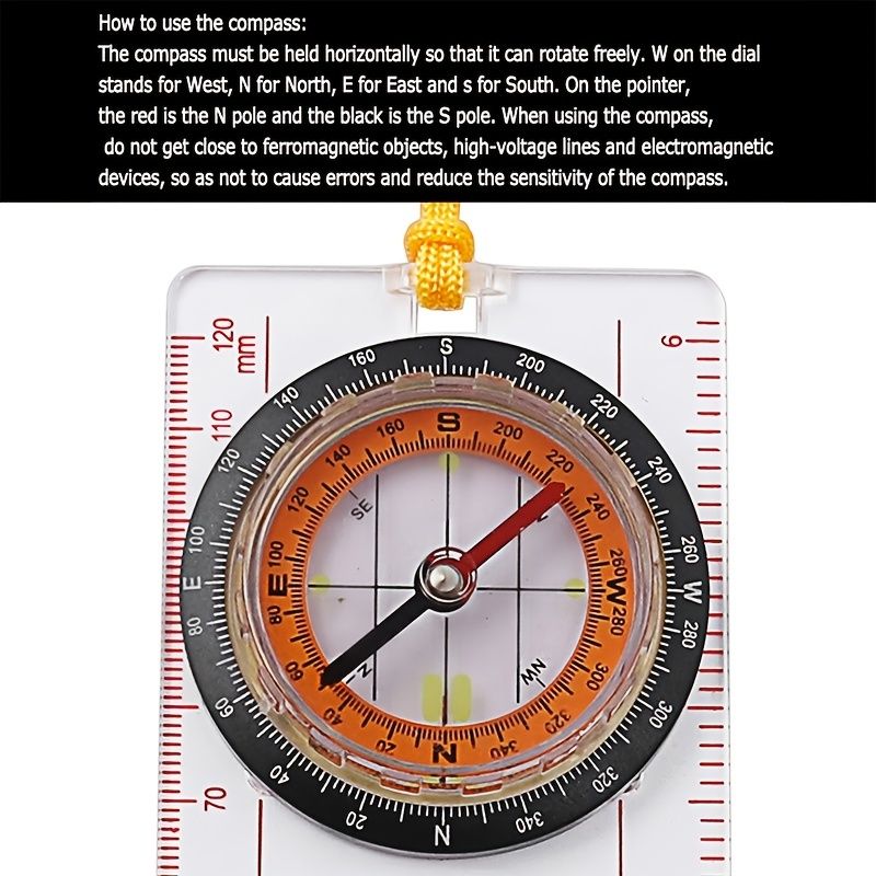 Portable Compass With Ruler Scale For Scout Hiking Camping Boating; Orienteering Map; Professional Magnifying Compass Doba