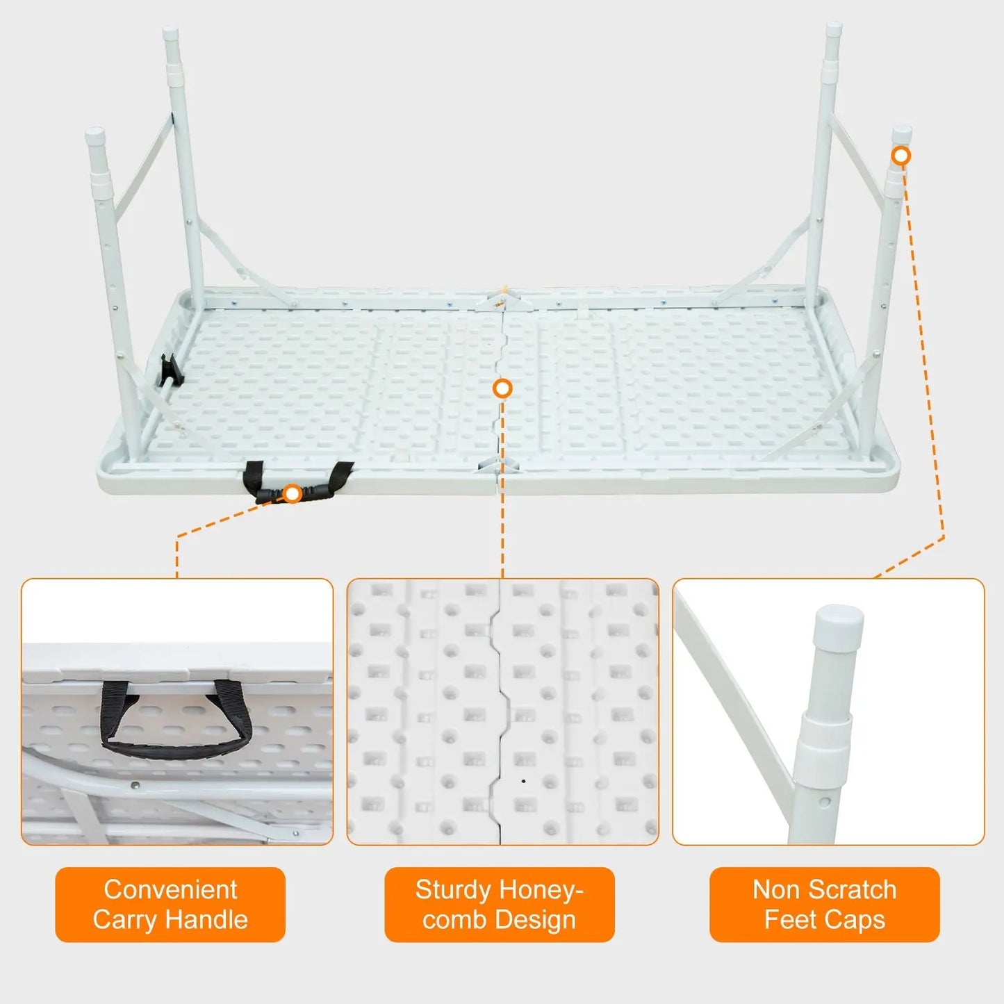4ft Portable Folding Table Indoor&Outdoor Maximum Weight 135KG Foldable Table for Camping White Doba