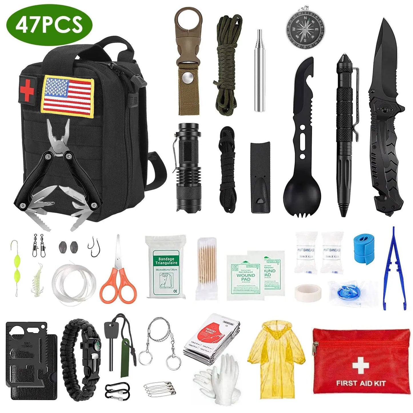 47Pcs Emergency Survival Kit Survival EDC Gear Equipment Tool Doba