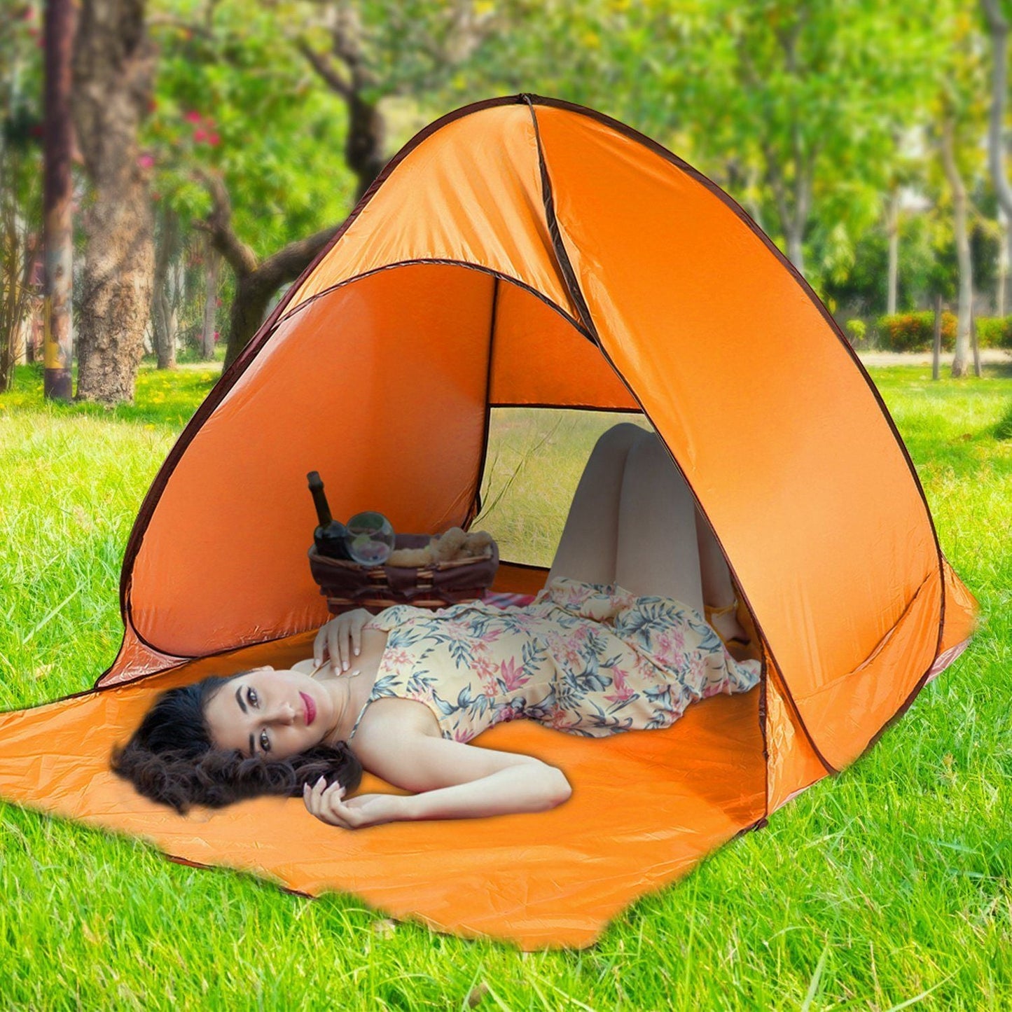 Pop Up Beach Tent Sun Shade Shelter Anti-UV Automatic Waterproof Tent Canopy for 2/3 Man w/ Net Window Storage Bag Doba