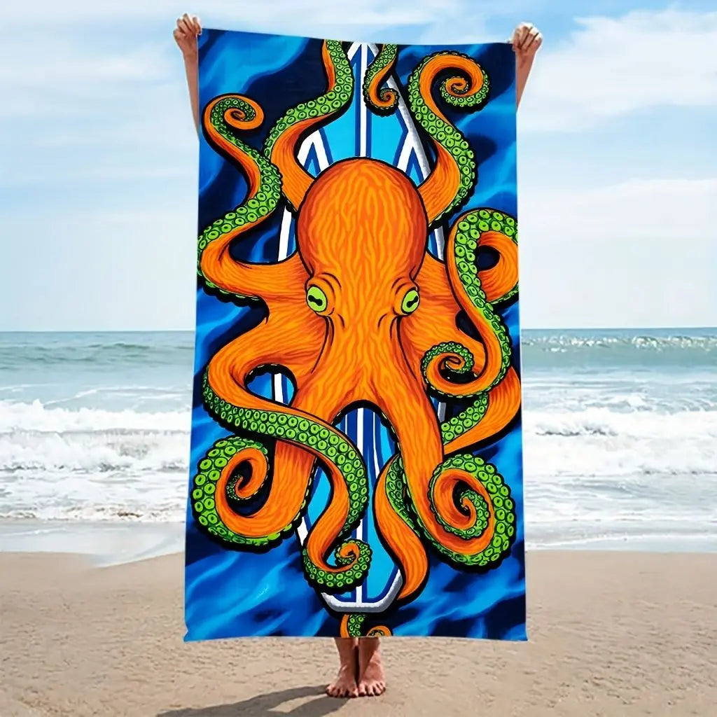 1pc Orange Octopus Beach Towels; Microfiber Oversized Beach Blanket; Super Absorbent Bath Towel; For Travel Swim Pool Diving Fitness Surfing Yoga Camping; 27.6"x55"; Beach Accessories Doba