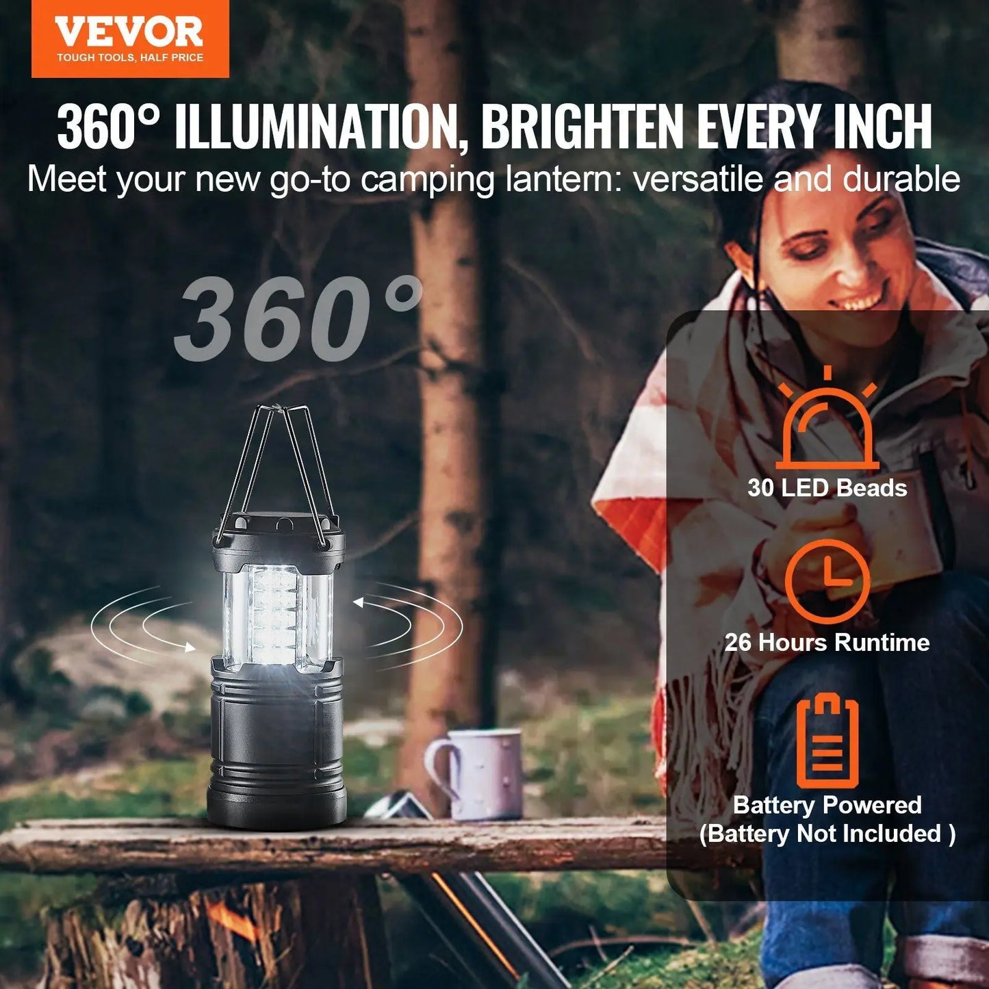 VEVOR LED Camping Lanterns Collapsible Battery Powered Camping Lights Set of 4 Doba