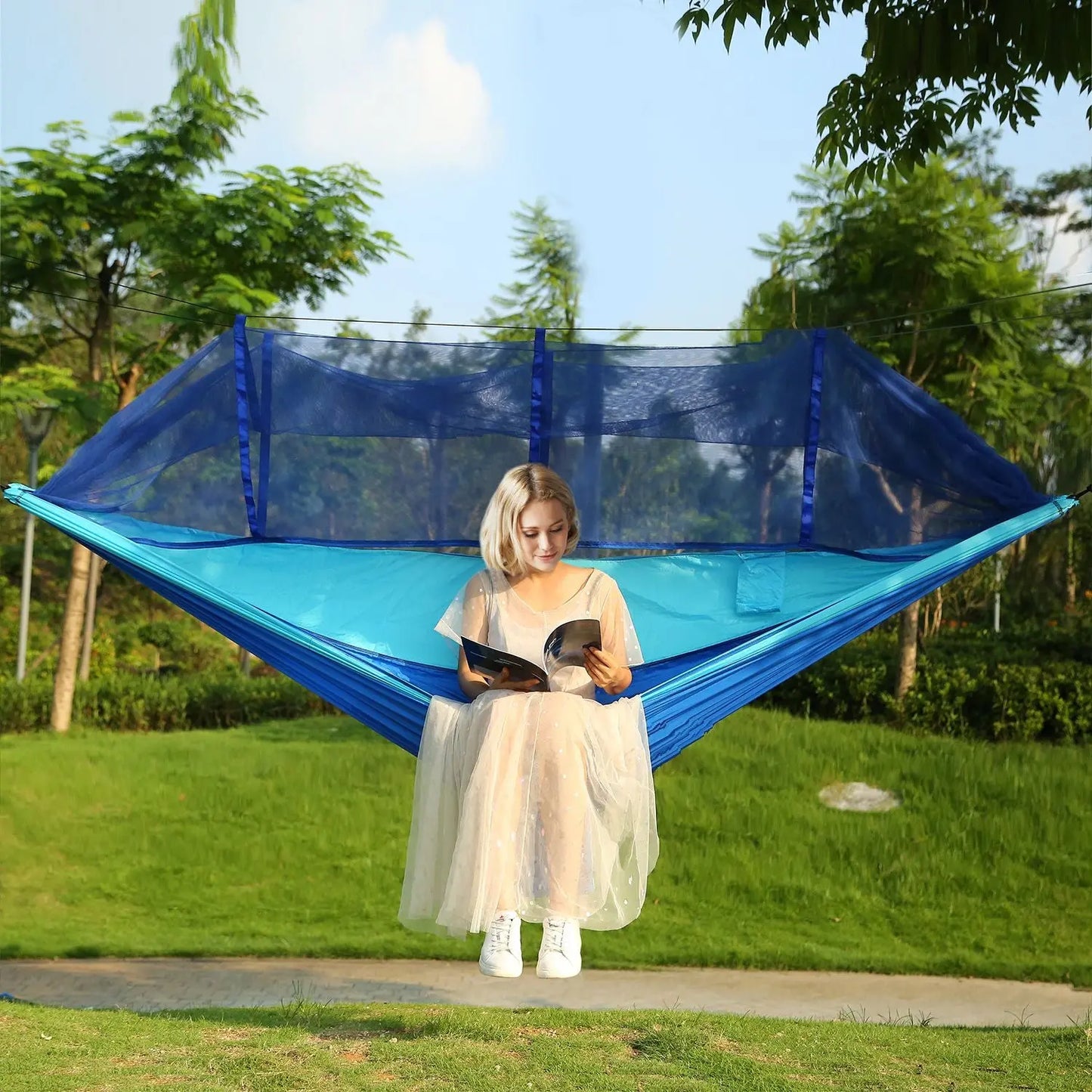 600lbs Load 2 Persons Hammock with Mosquito Net Outdoor Hiking Camping Hommock Portable Nylon Swing Hanging Bed Doba