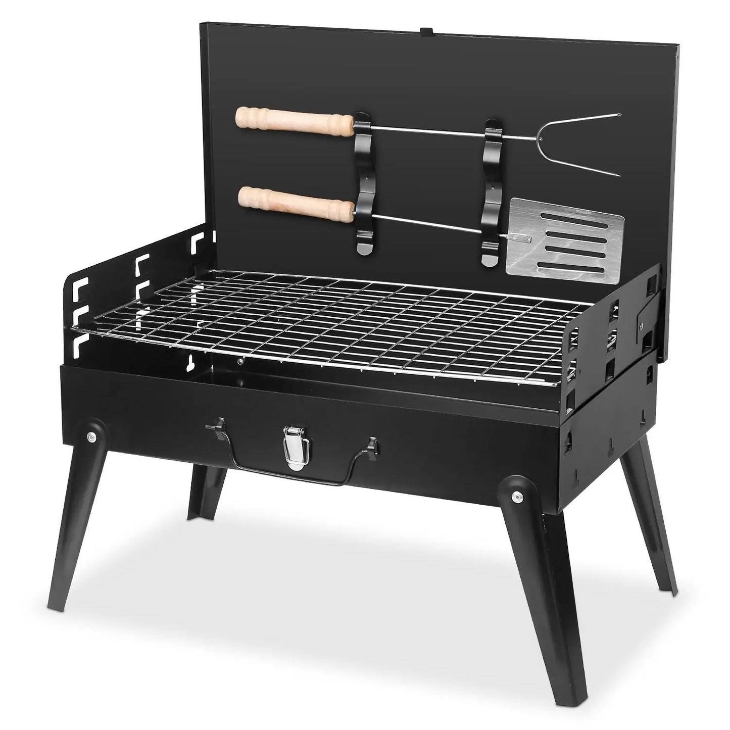 16.7x10x17.7in Portable Charcoal Grill Foldable BBQ Suitcase Grill Shelf For Outdoor Camping Picnics Garden Grilling Doba