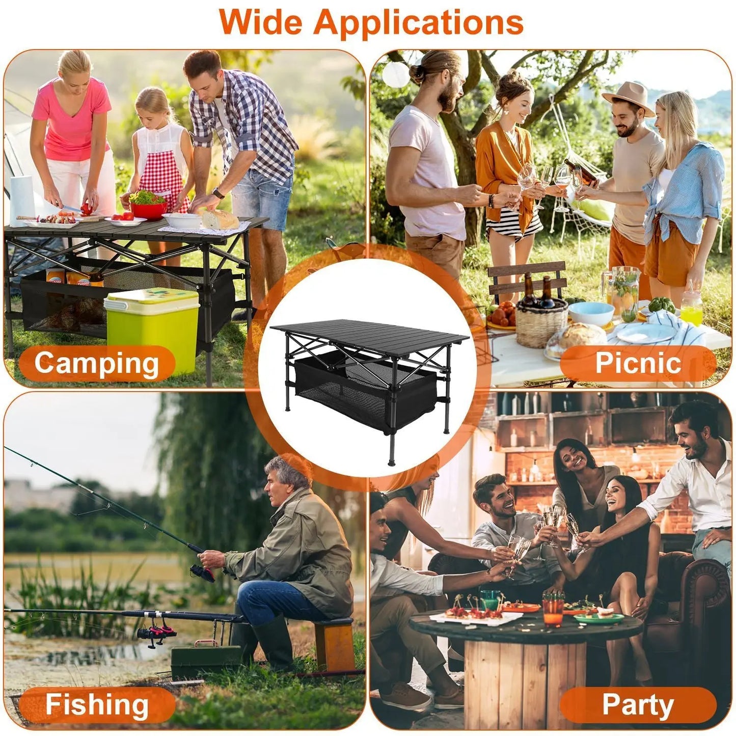 1Pc Folding Camping Table Portable Aluminum Roll-up Picnic BBQ Desk with Carrying Bag Heavy Duty Outdoor Beach Backyard Party Patio Doba