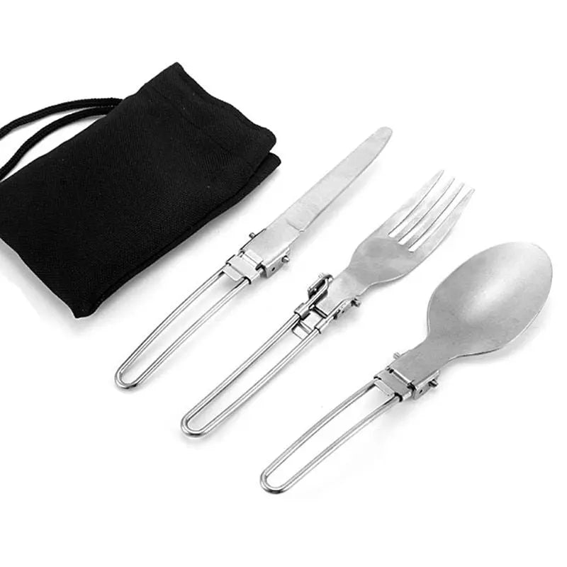 1pcs Camping Fork Spoon Outdoor Tableware Foldable Ultralight Stainless Steel Set Of Dishes For Camping Outdoor Cooking Doba