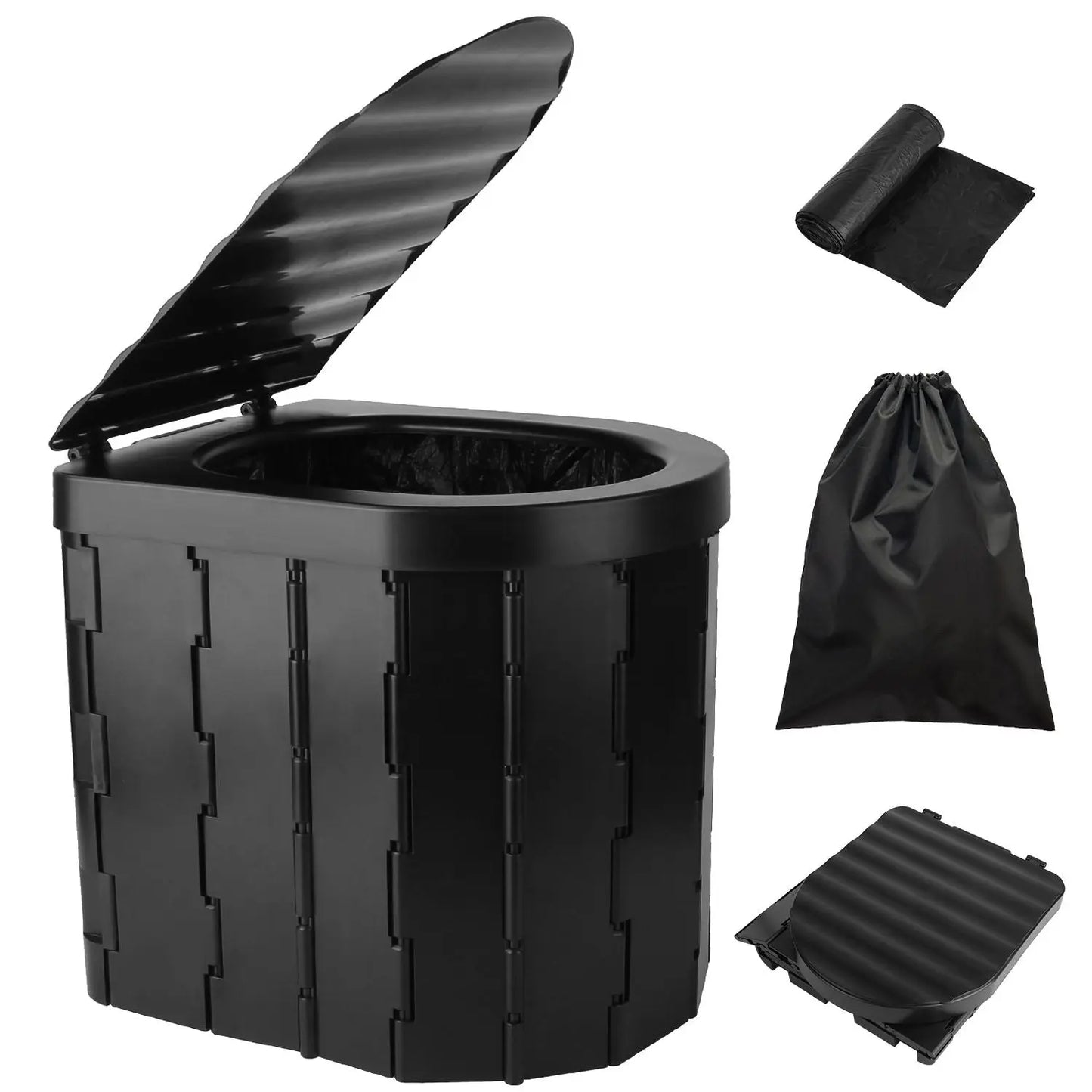 Foldable Emergency Toilet Portable Porta Potty for Car Travel Camping Boating Hiking Cleanable Travel Commode with Lid Carry Bag 1 Roll Garbage Bags Doba