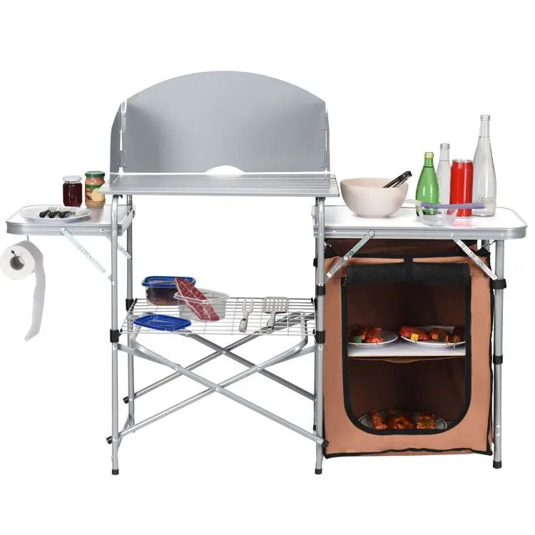 Foldable Outdoor BBQ Portable Grilling Table with Windscreen Bag Doba