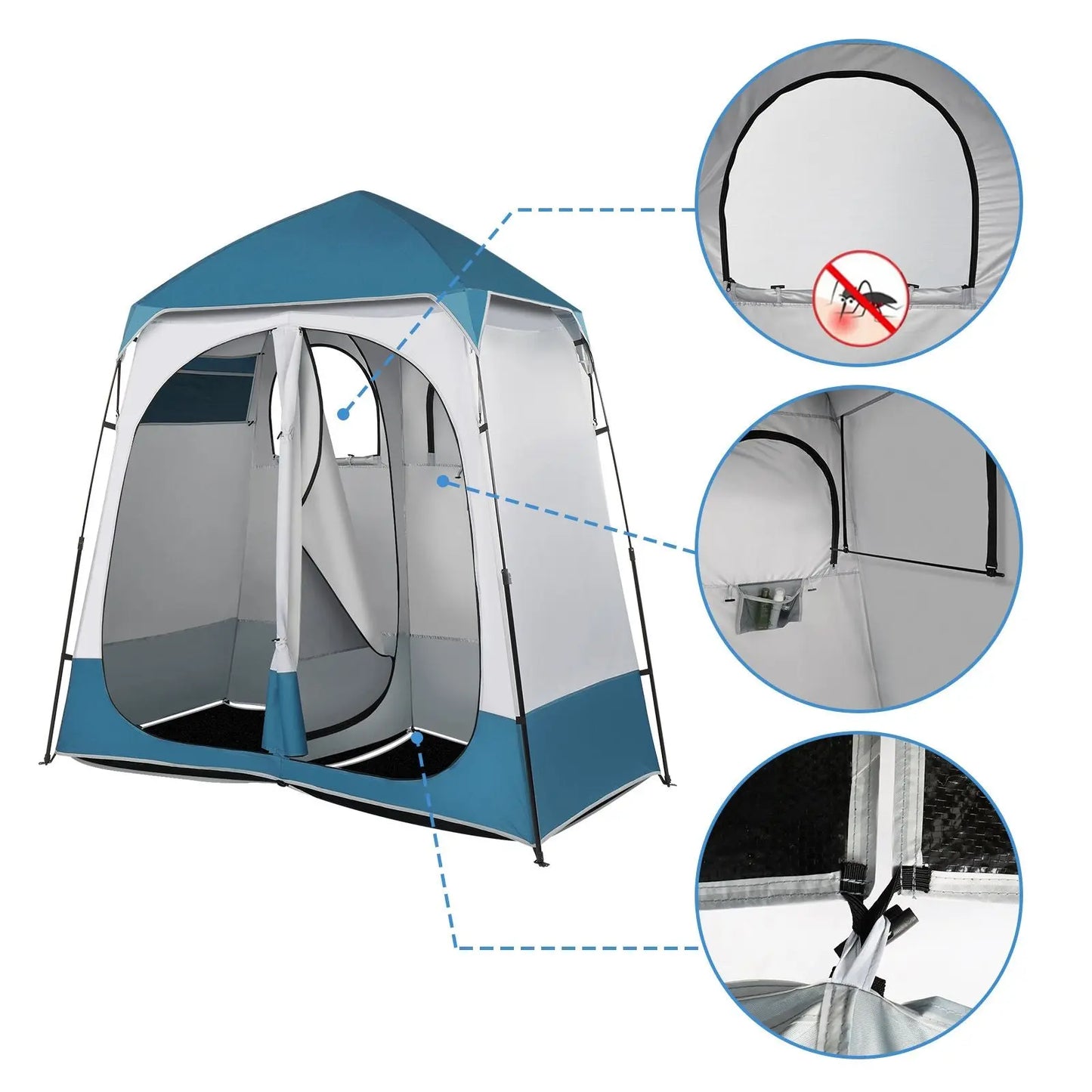 90x90x48" Portable Outdoor Pop UP Camping Shower Tent Enclosure, Shower Shelter, Changing Room, Dressing Tent, 2 Rooms, Instant Tent Blue/White RT Doba