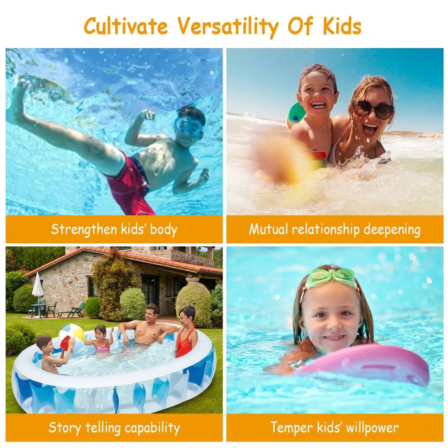 90×60×20In Inflatable Swimming Pool Blow Up Family Pool For Kids Foldable Swim Ball Pool Center Doba