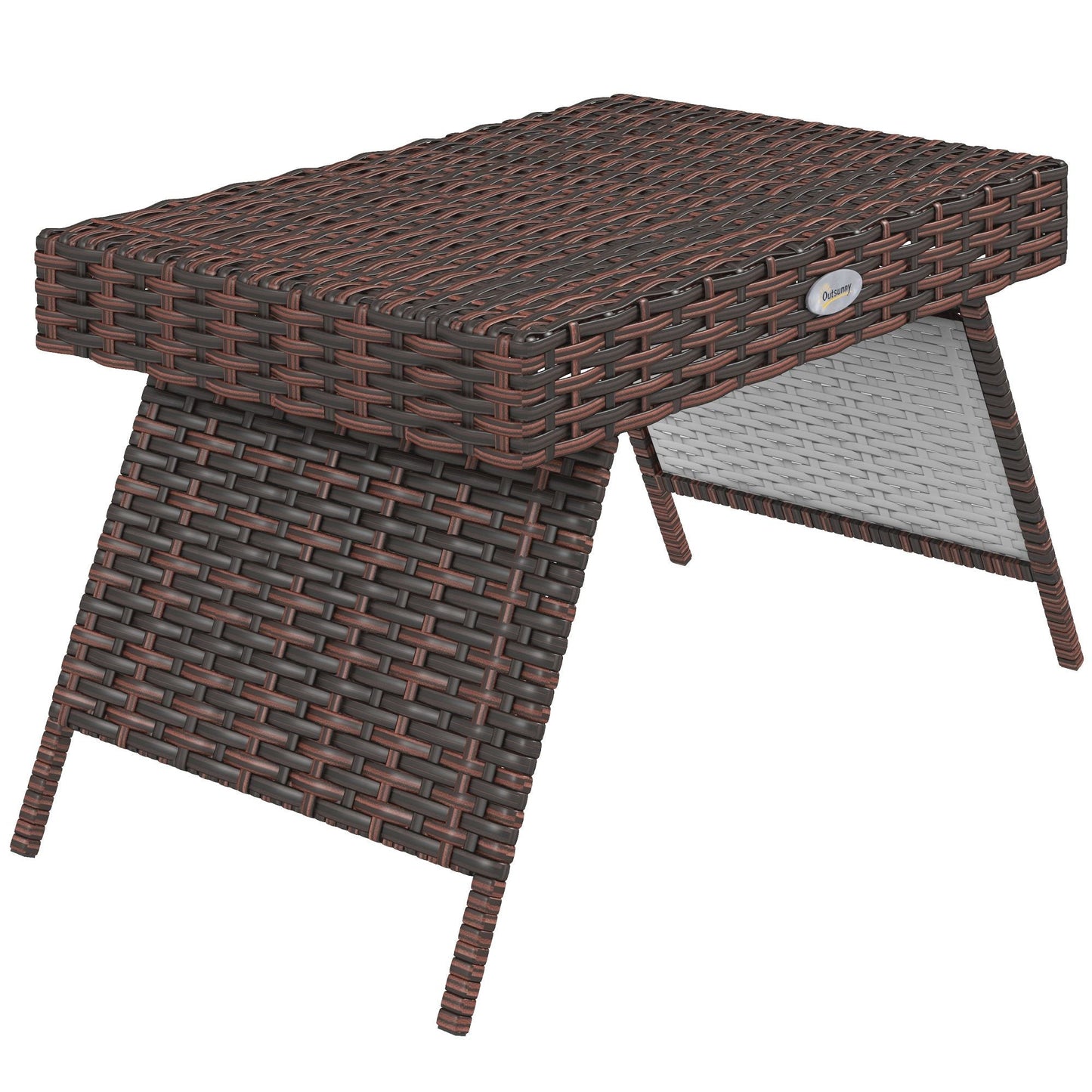 Outsunny Folding Rattan Side Table, Outdoor End Table, Hand Woven PE Rattan Coffee Table for Balcony, Backyard, Garden, Lawn, Courtyard, Brown Doba