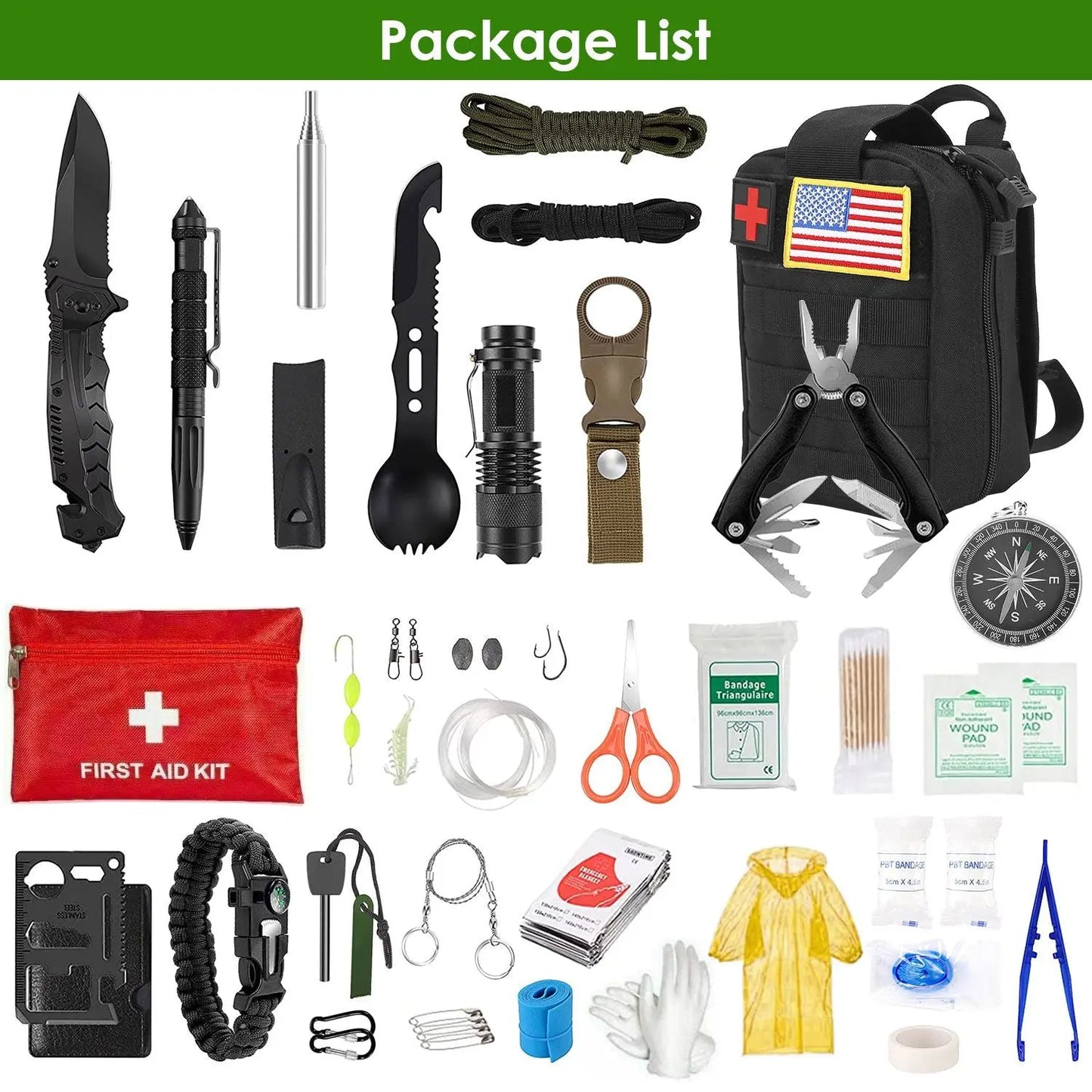 47Pcs Emergency Survival Kit Survival EDC Gear Equipment Tool Doba