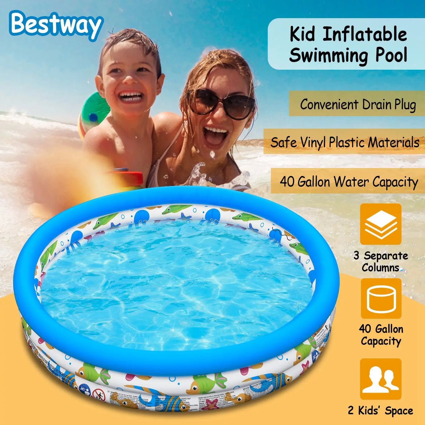 48x10In Inflatable Swimming Pool Blow Up Family Pool For 2 Kids Foldable Swim Ball Pool Center Doba