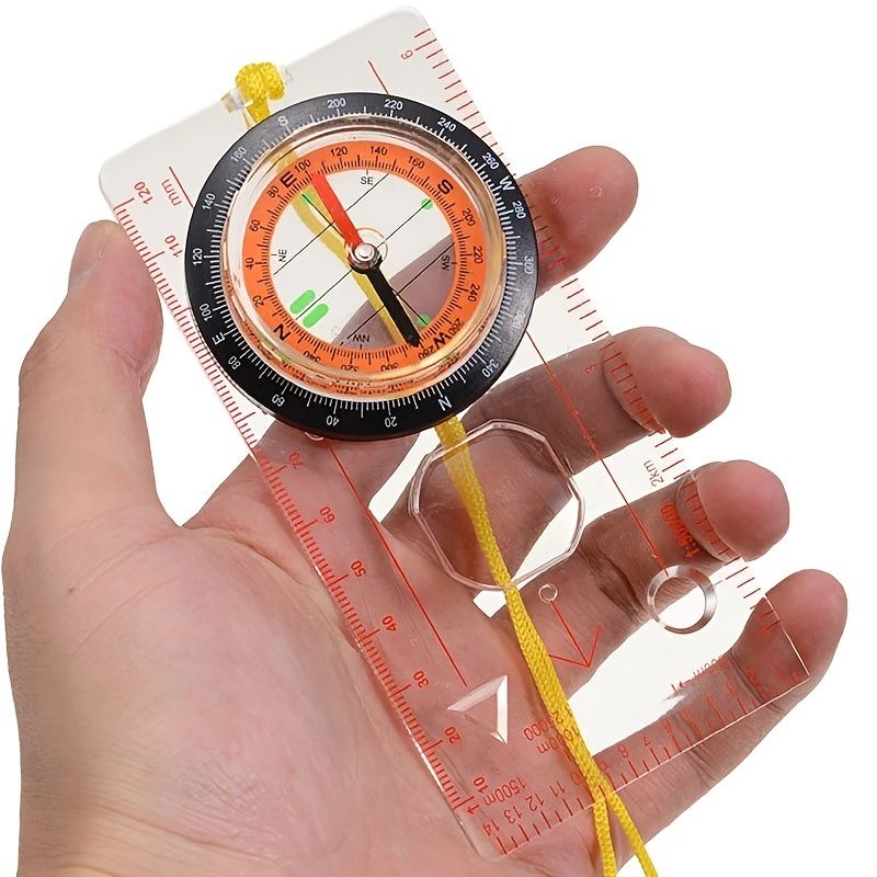 Portable Compass With Ruler Scale For Scout Hiking Camping Boating; Orienteering Map; Professional Magnifying Compass Doba
