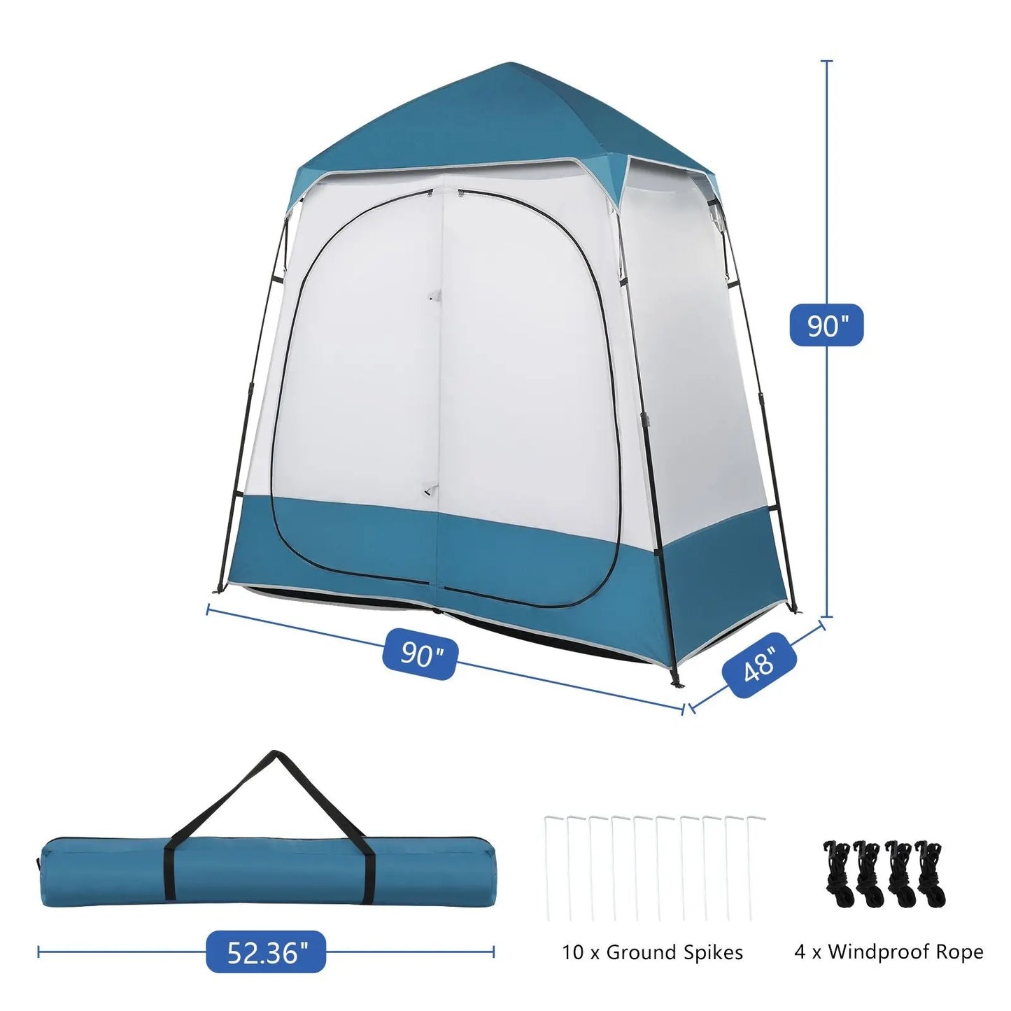 90x90x48" Portable Outdoor Pop UP Camping Shower Tent Enclosure, Shower Shelter, Changing Room, Dressing Tent, 2 Rooms, Instant Tent Blue/White RT Doba
