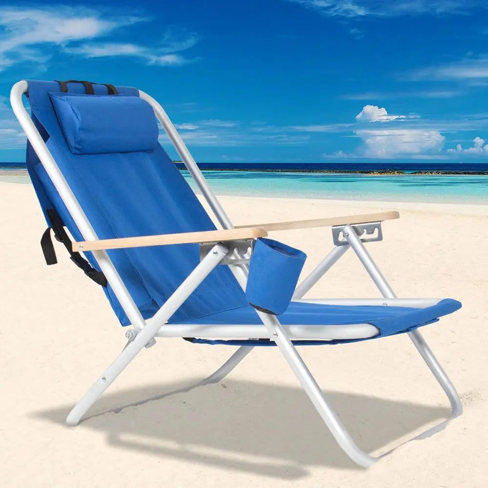 Backpack Beach Chair Folding Portable Chair Blue Solid Camping Hiking Fishing Doba