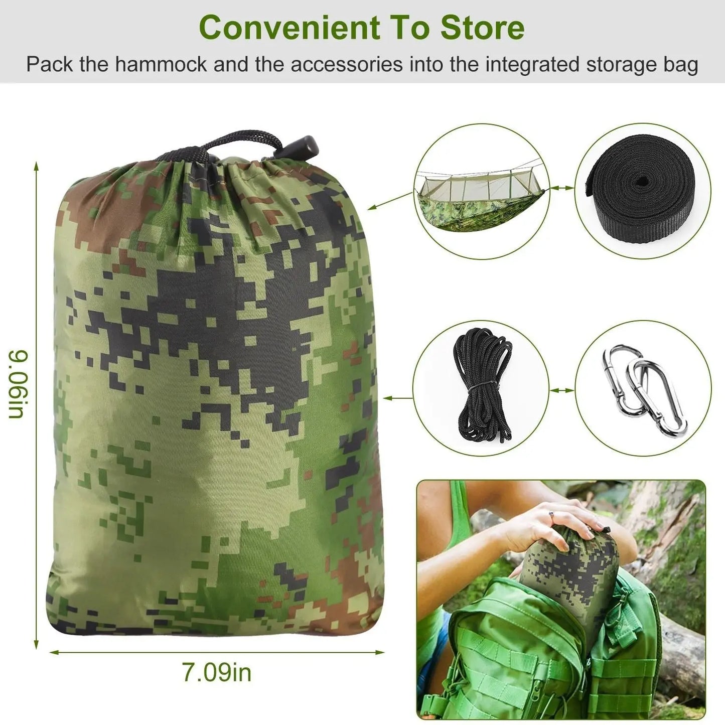 600lbs Load 2 Persons Hammock with Mosquito Net Outdoor Hiking Camping Hommock Portable Nylon Swing Hanging Bed Doba