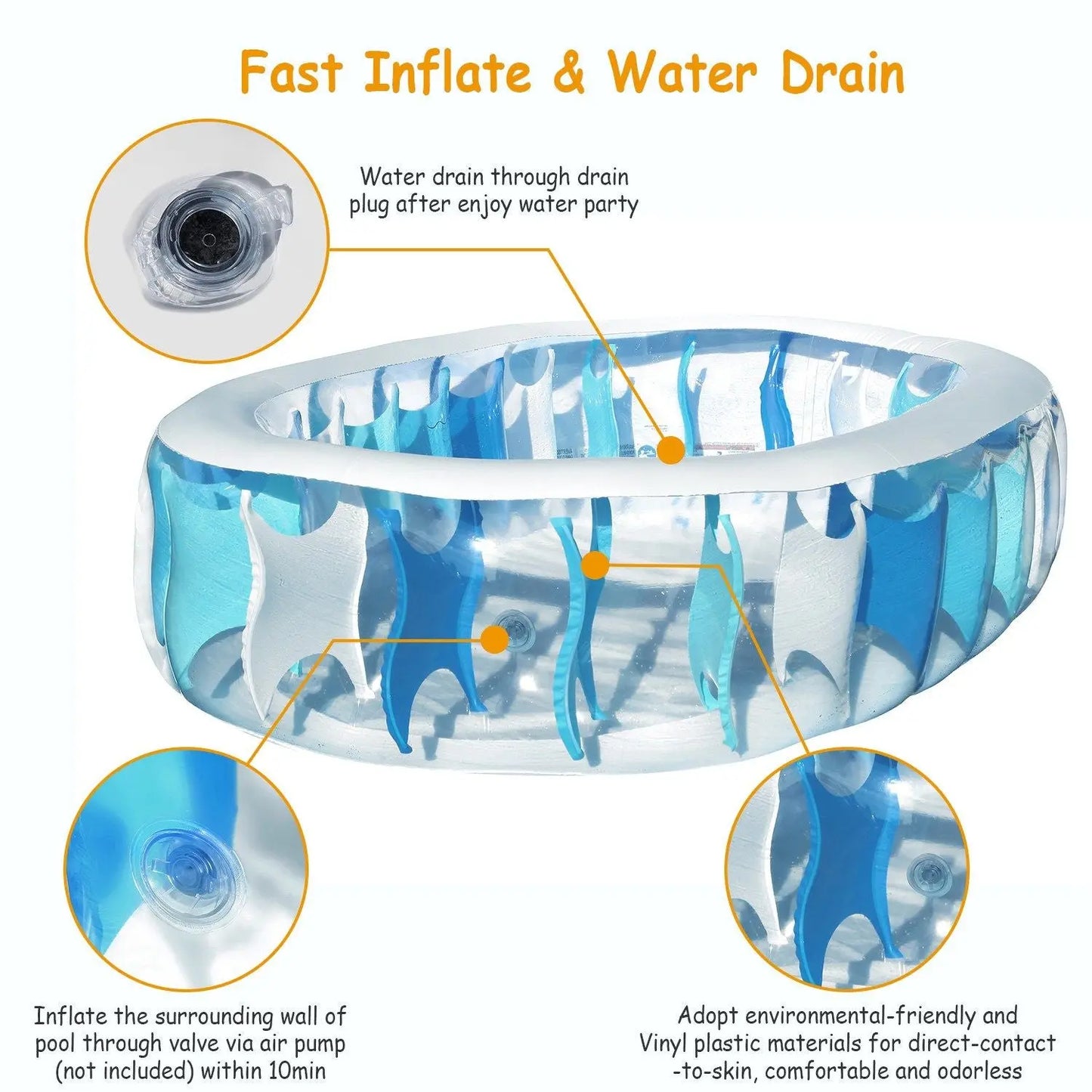 90×60×20In Inflatable Swimming Pool Blow Up Family Pool For Kids Foldable Swim Ball Pool Center Doba