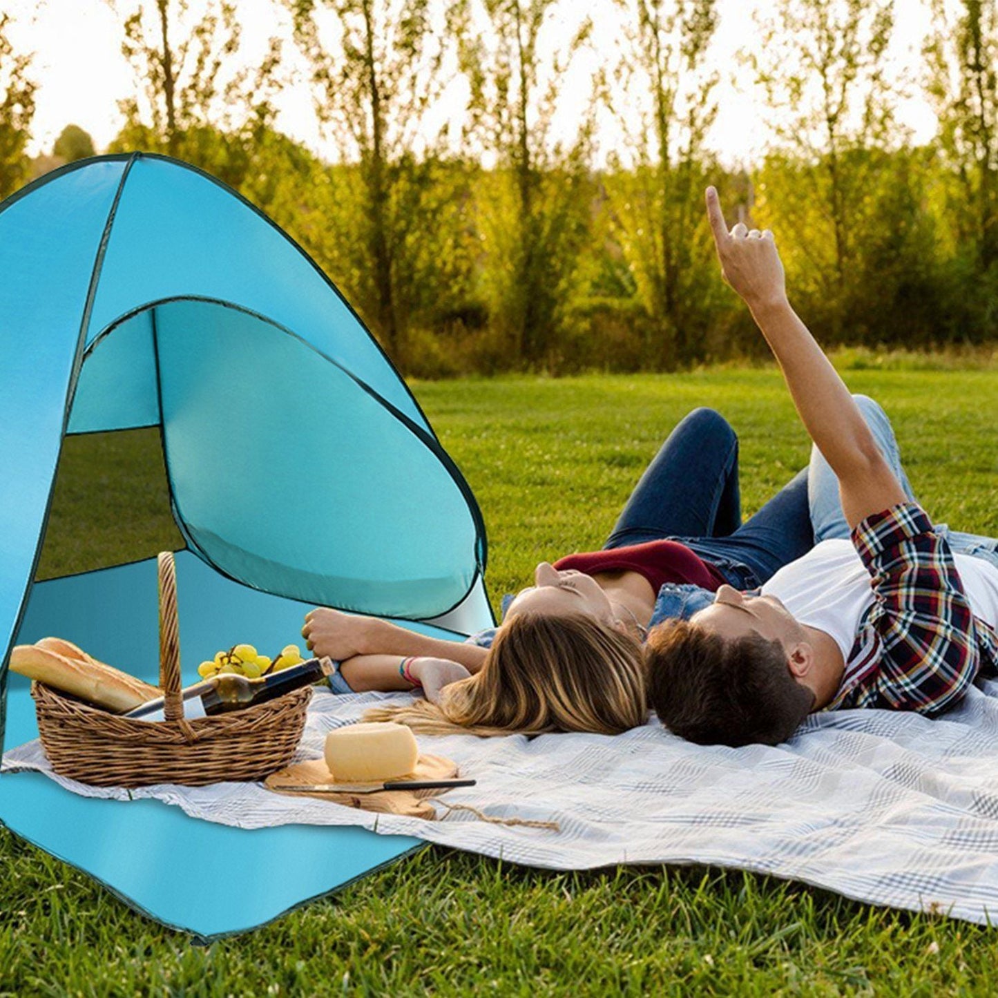 Pop Up Beach Tent Sun Shade Shelter Anti-UV Automatic Waterproof Tent Canopy for 2/3 Man w/ Net Window Storage Bag Doba