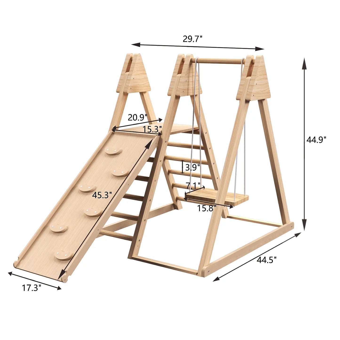 4-in-1 Juniper Indoor Play Gym - Jungle Gym Playset with Baby Swing, Slide, Ladder, and Climbing Wall - Foldable Wooden Playset - Indoor Jungle Gym for Kids Doba