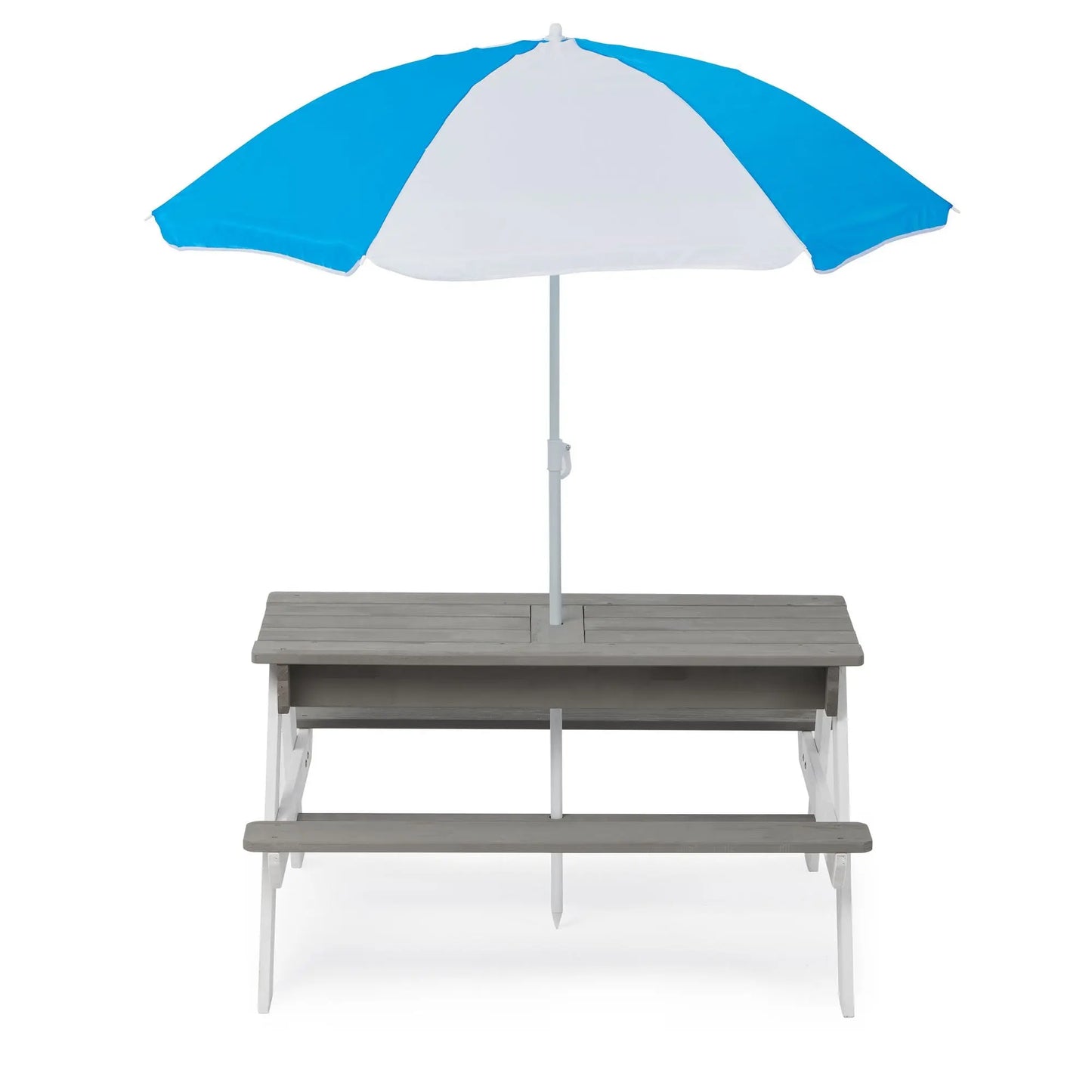3-in-1 Kids Outdoor Wooden Picnic Table With Umbrella, Convertible Sand & Wate, Gray ASTM & CPSIA CERTIFICATION Doba