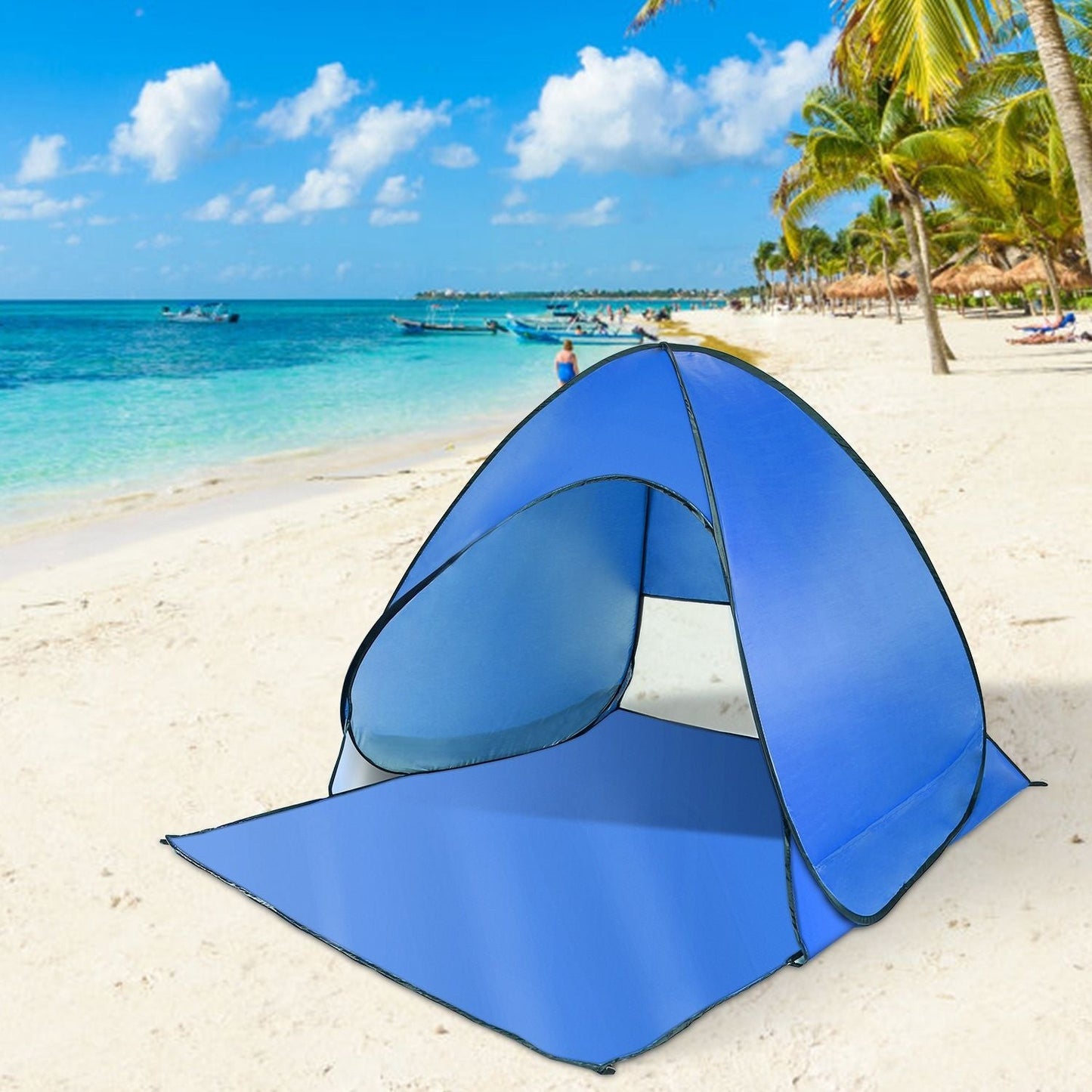 Pop Up Beach Tent Sun Shade Shelter Anti-UV Automatic Waterproof Tent Canopy for 2/3 Man w/ Net Window Storage Bag Doba