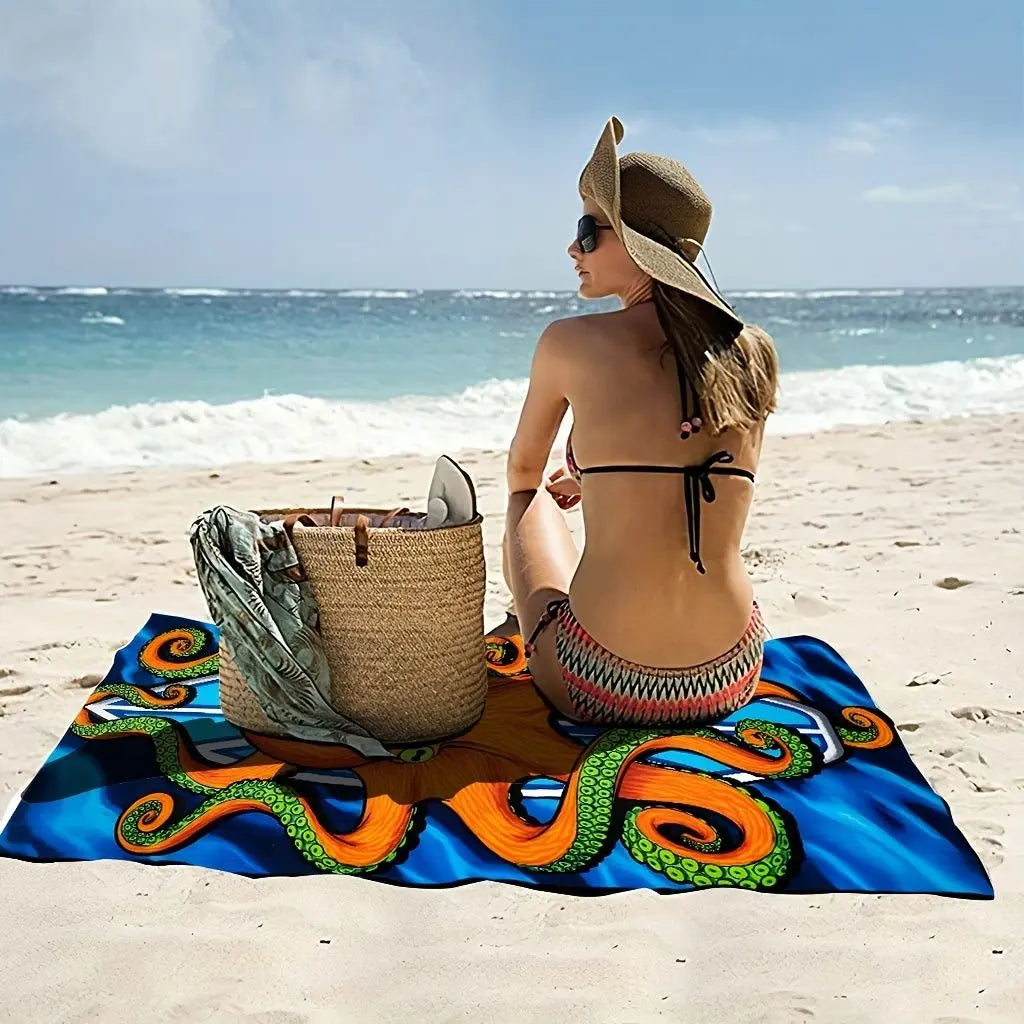 1pc Orange Octopus Beach Towels; Microfiber Oversized Beach Blanket; Super Absorbent Bath Towel; For Travel Swim Pool Diving Fitness Surfing Yoga Camping; 27.6"x55"; Beach Accessories Doba