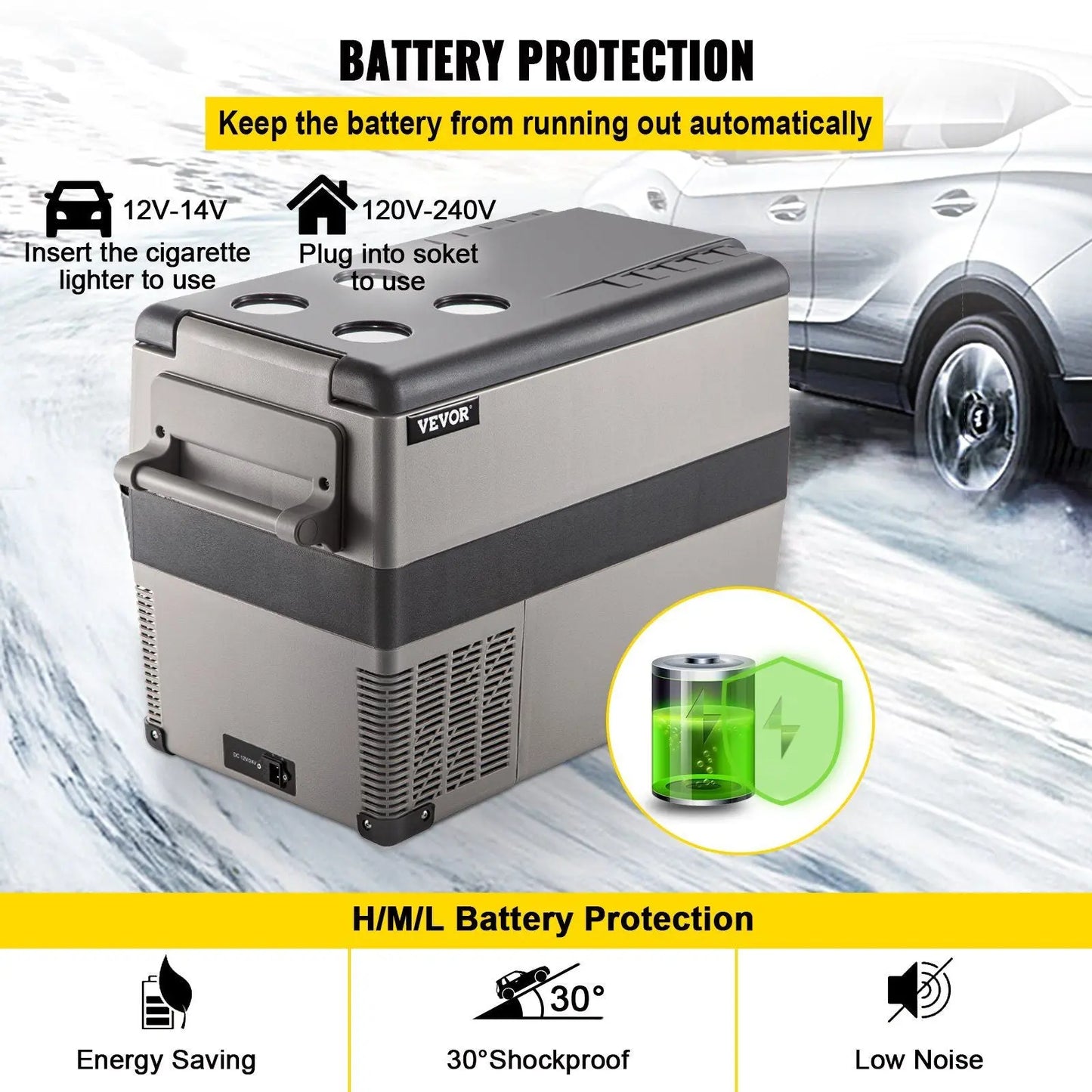 VEVOR 12 Volt Refrigerator 45L(48qt) Fast Cooling Portable Freezer with App Control(-4°F~68°F) Car Fridge with 12/24v DC & 110-240v AC for Travel, Camping and Home Use, 48 Quart, Black Doba