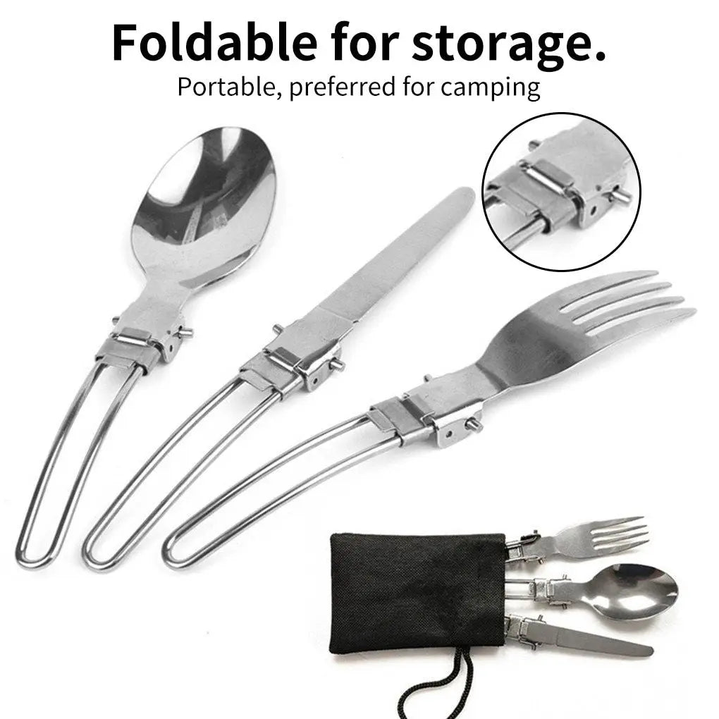 1pcs Camping Fork Spoon Outdoor Tableware Foldable Ultralight Stainless Steel Set Of Dishes For Camping Outdoor Cooking Doba