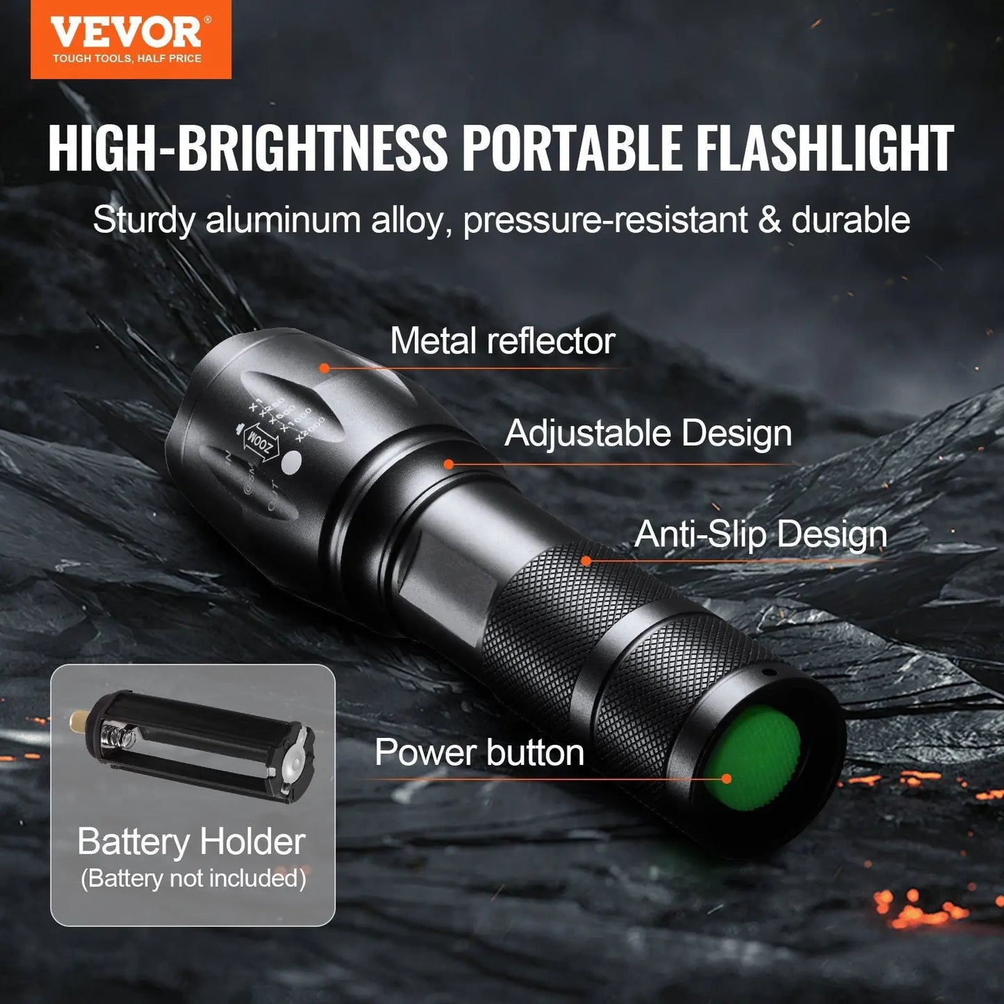 VEVOR 2 Pack Flashlights 3000 High Lumens 5 Modes Adjustable Focus Flashlight Doba