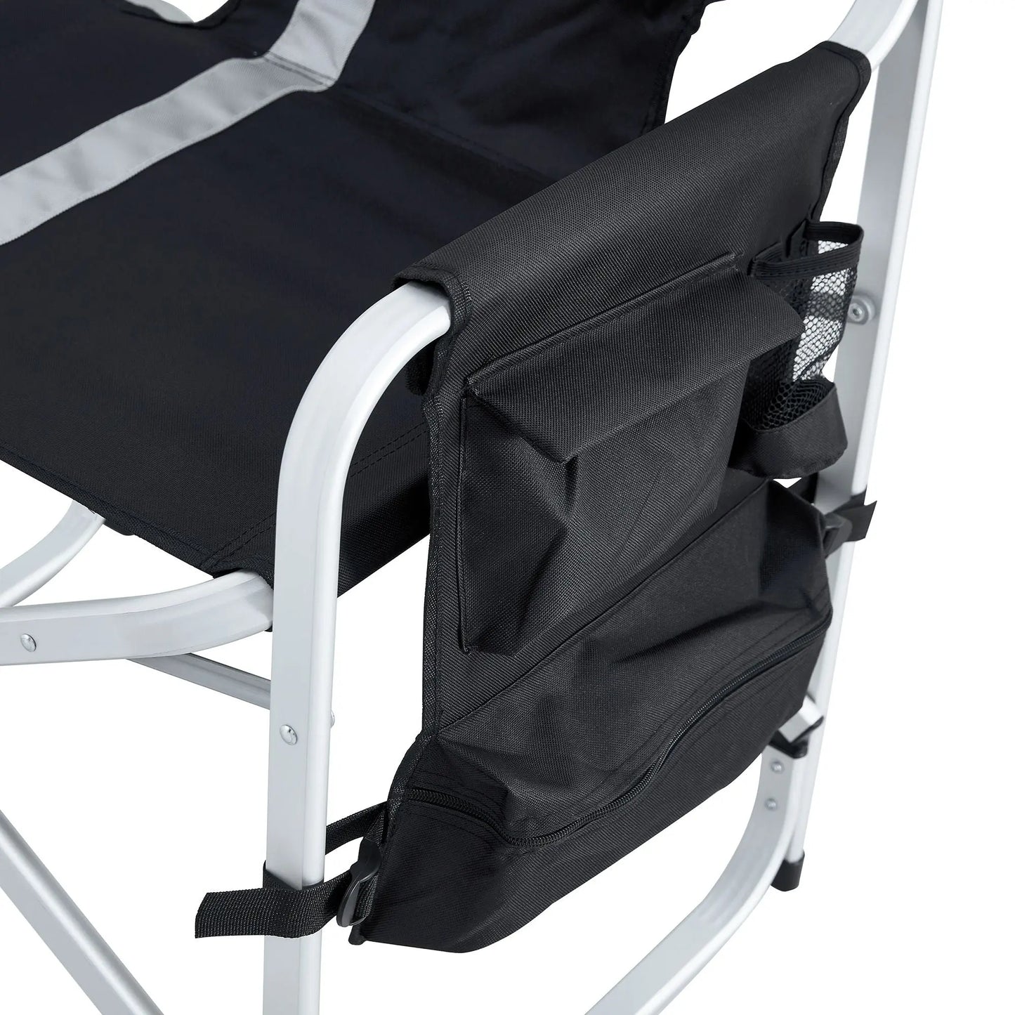 1-piece Padded Folding Outdoor Chair with Side Table and Storage t Oversized Directors Chair for indoor; Outdoor Camping; Picnics and Fishing; Black/Grey Doba