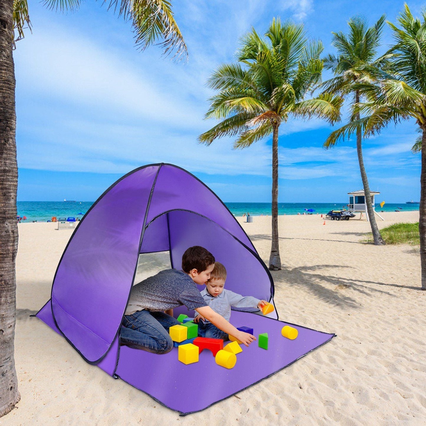Pop Up Beach Tent Sun Shade Shelter Anti-UV Automatic Waterproof Tent Canopy for 2/3 Man w/ Net Window Storage Bag Doba