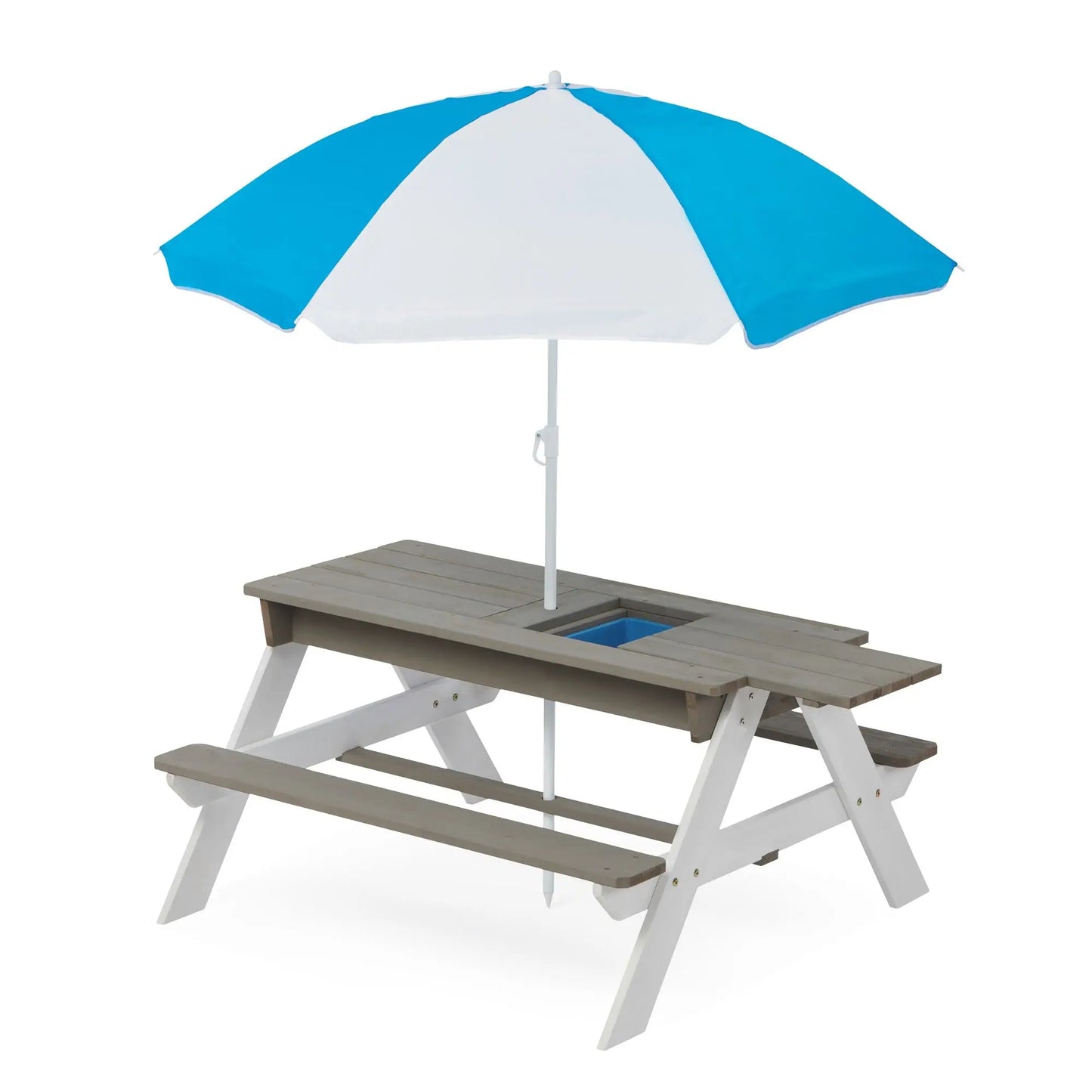 3-in-1 Kids Outdoor Wooden Picnic Table With Umbrella, Convertible Sand & Wate, Gray ASTM & CPSIA CERTIFICATION Doba