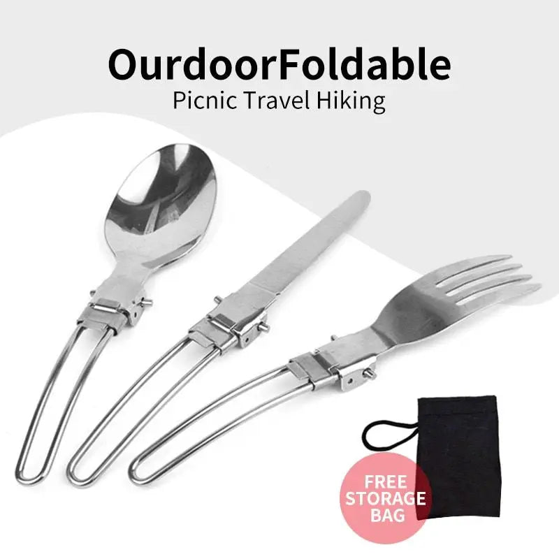1pcs Camping Fork Spoon Outdoor Tableware Foldable Ultralight Stainless Steel Set Of Dishes For Camping Outdoor Cooking Doba