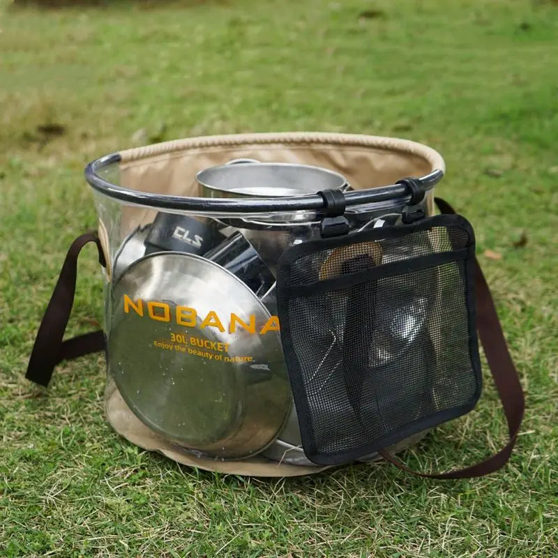 30L Outdoor folding bucket camping self-driving portable barbecue dishwashing bucket telescopic fishing bucket Doba